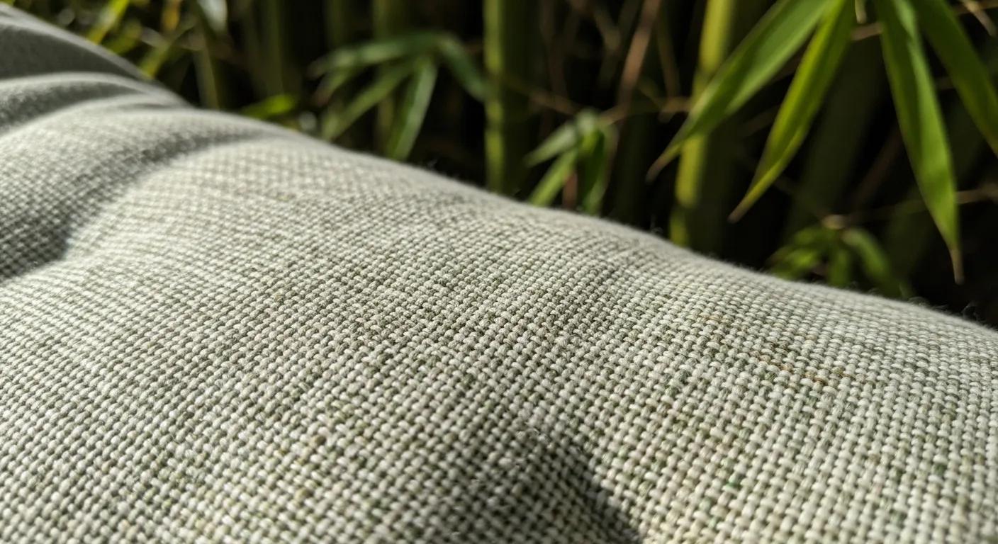 Close-up texture of a bamboo weighted blanket highlighting the soft, sustainable fibres with blurred bamboo plants at the background Close-up texture of a bamboo weighted blanket highlighting the soft, sustainable fibres with blurred bamboo plants at the background