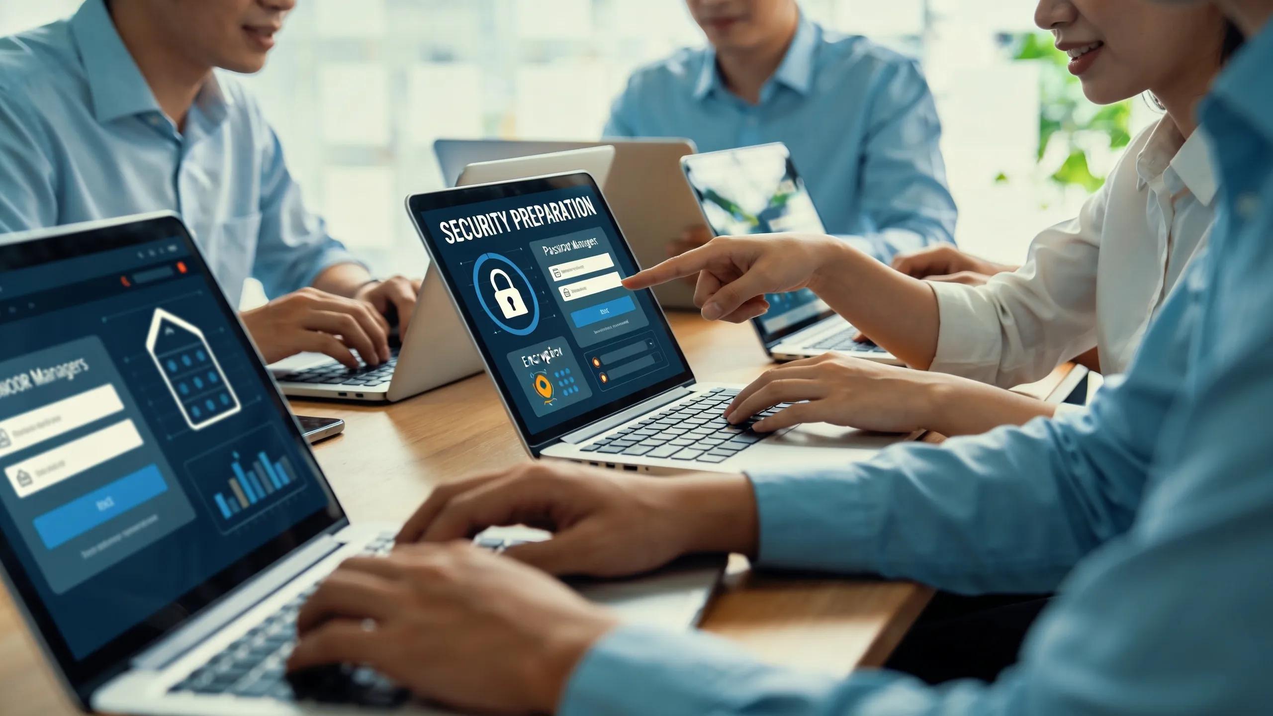 Small business team actively involved in cybersecurity training to implement effective risk management strategies