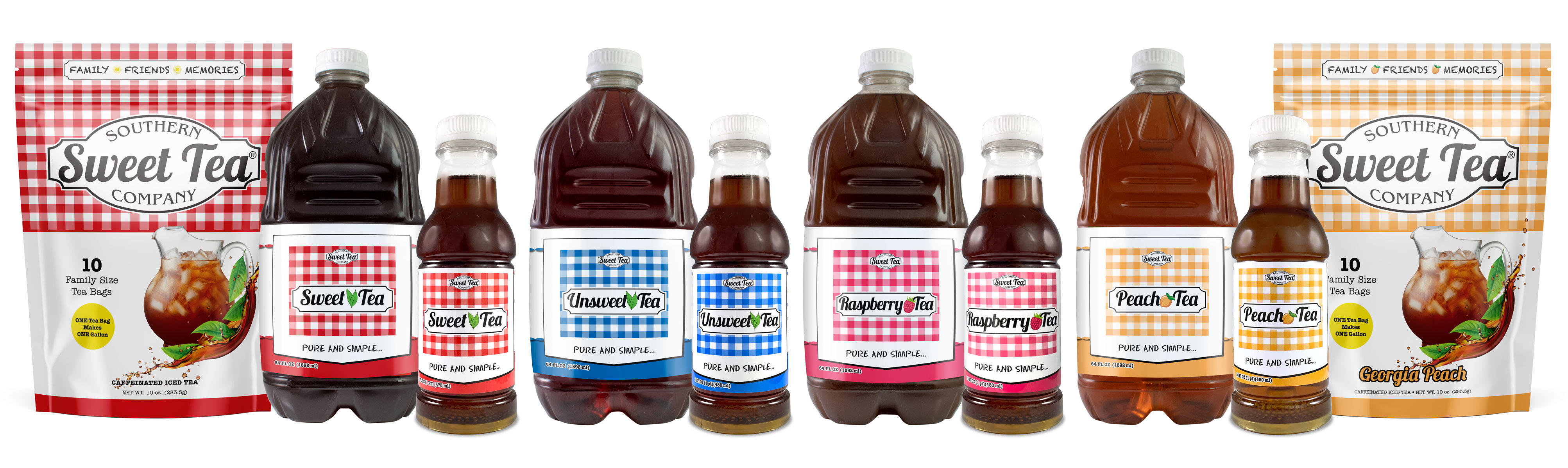 Assorted bottles and packets of Southern Sweet Tea flavored varieties