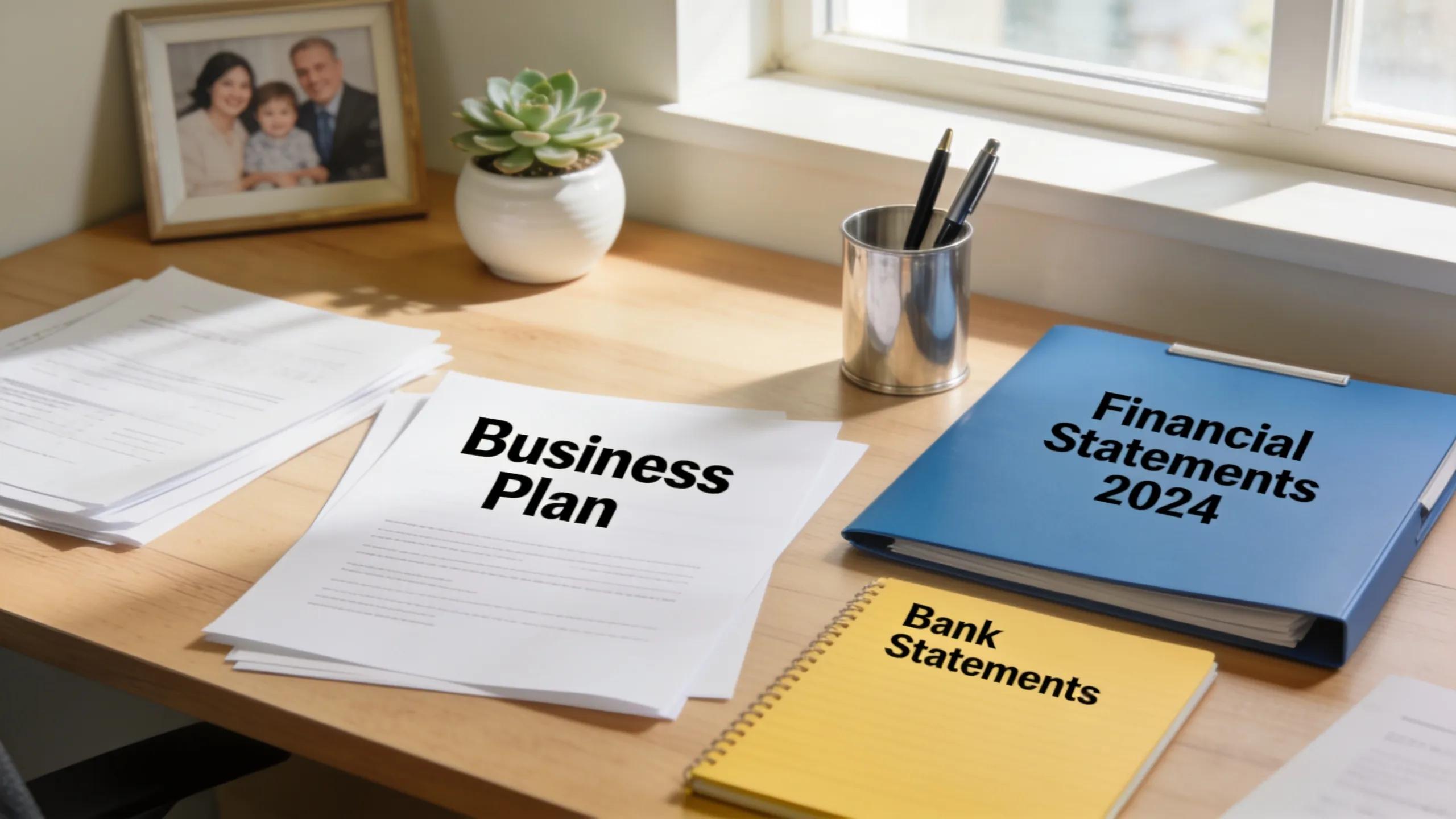Organized paperwork showing alternative documents for startup funding in a professional workspace