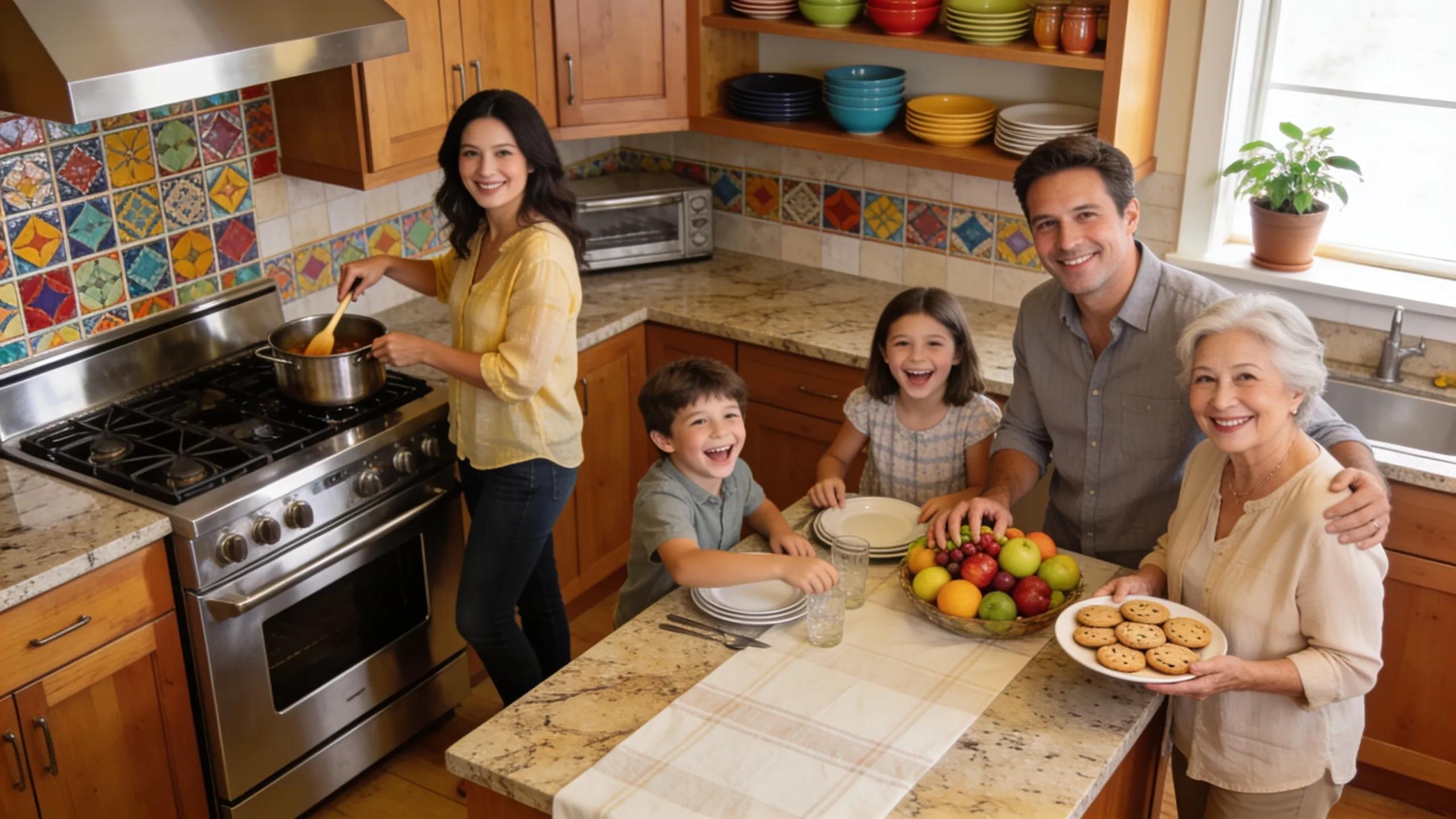 Happy family enjoying their renovated kitchen, reflecting customer satisfaction and the positive impact of kitchen remodeling
