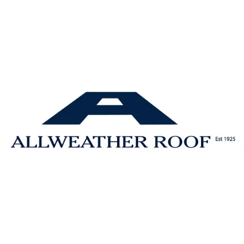 Allweather Roof logo with blue text and triangular design element
