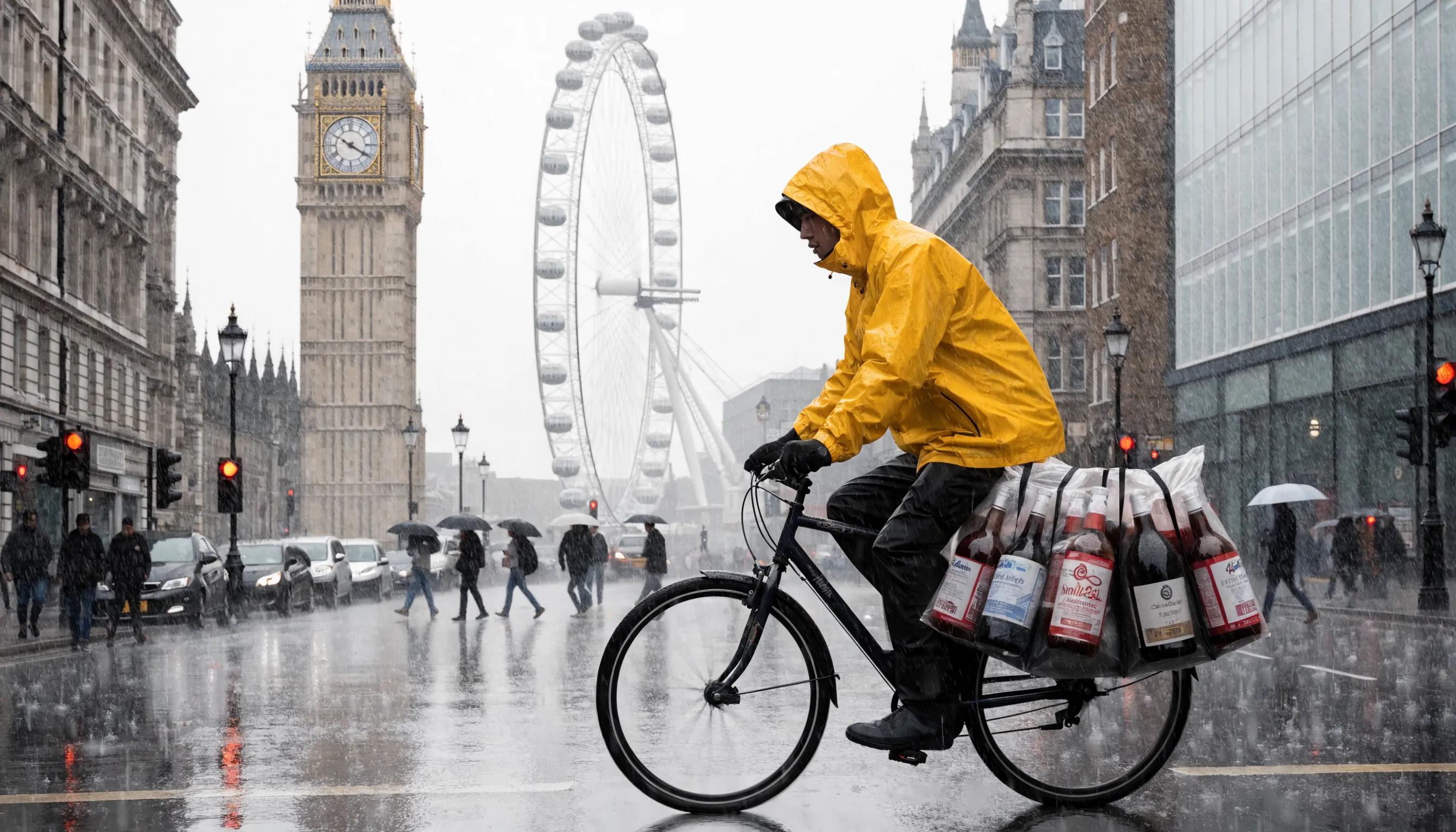 A delivery person transporting alcohol in London, showcasing the concept of same-day delivery from off-license stores