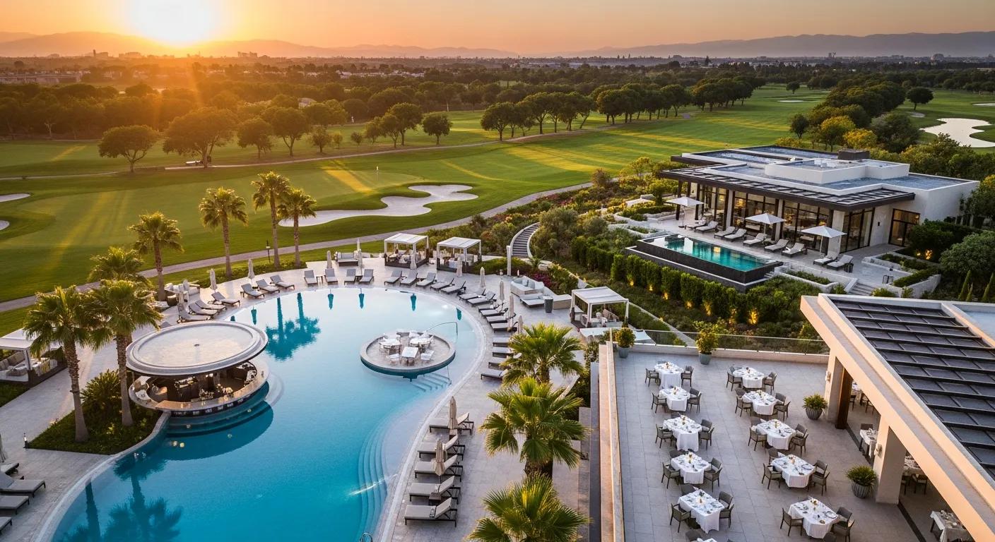 Resort amenities: spa, pool and dining overlooking a course Resort amenities: spa, pool and dining overlooking a course