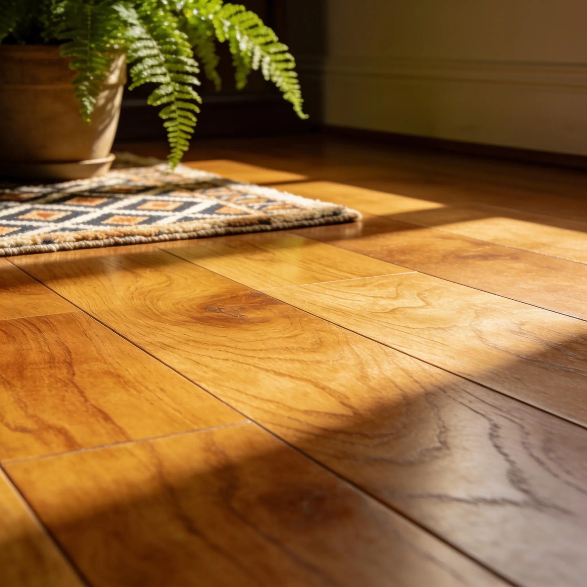 Close-up of finished hardwood floor with visible grain