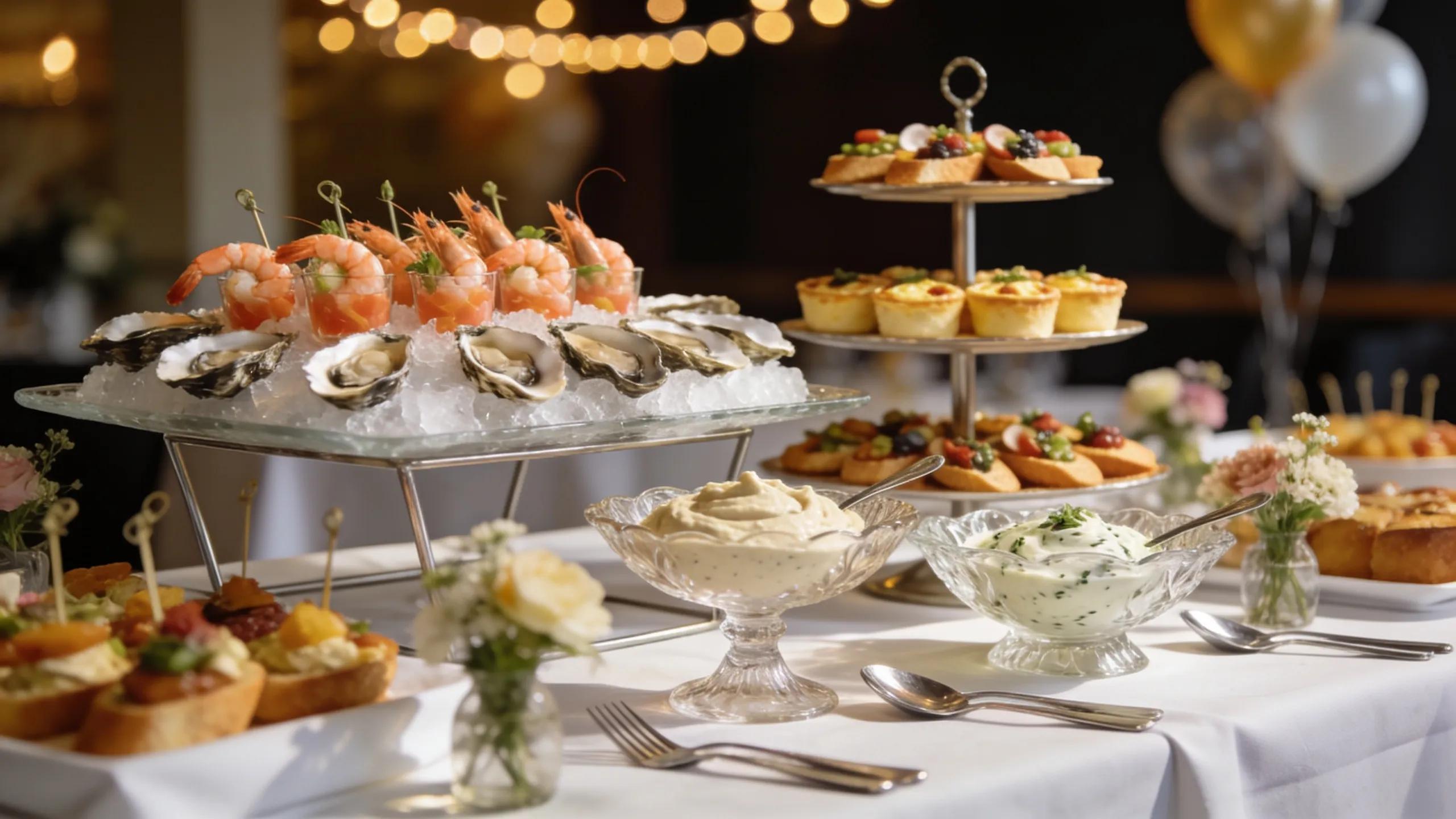 An inviting corporate event table laid out with a diverse selection of appetizers, enhancing guest experience