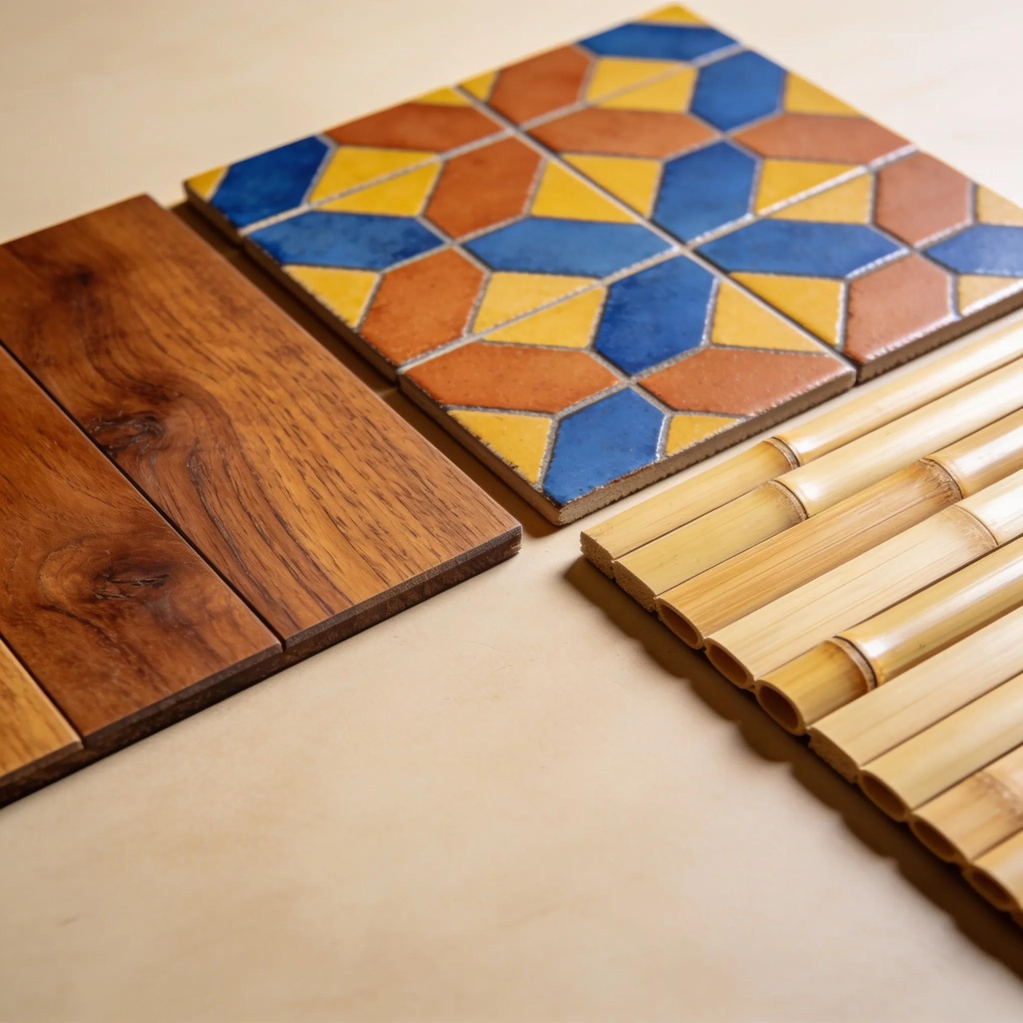 Array of flooring styles including classic hardwood, patterned designs, and sustainable bamboo options