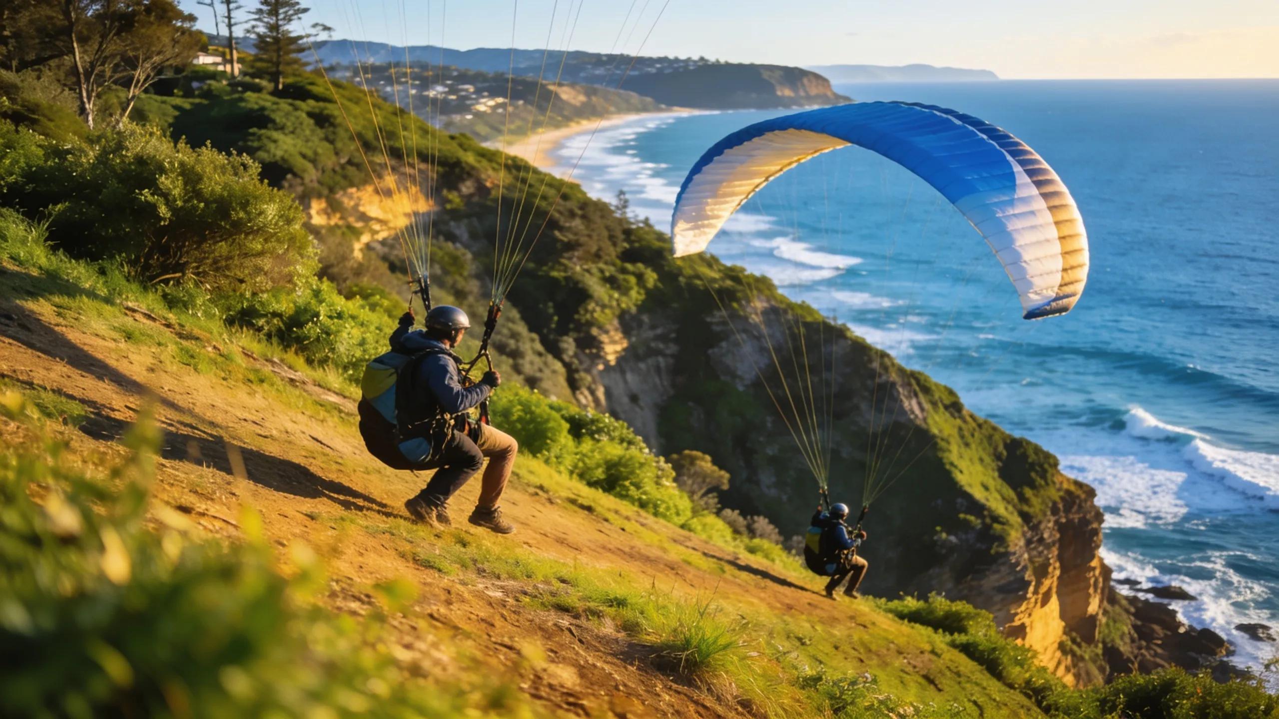 Stanwell Park launching site for tandem paragliding with views of ocean and cliffs