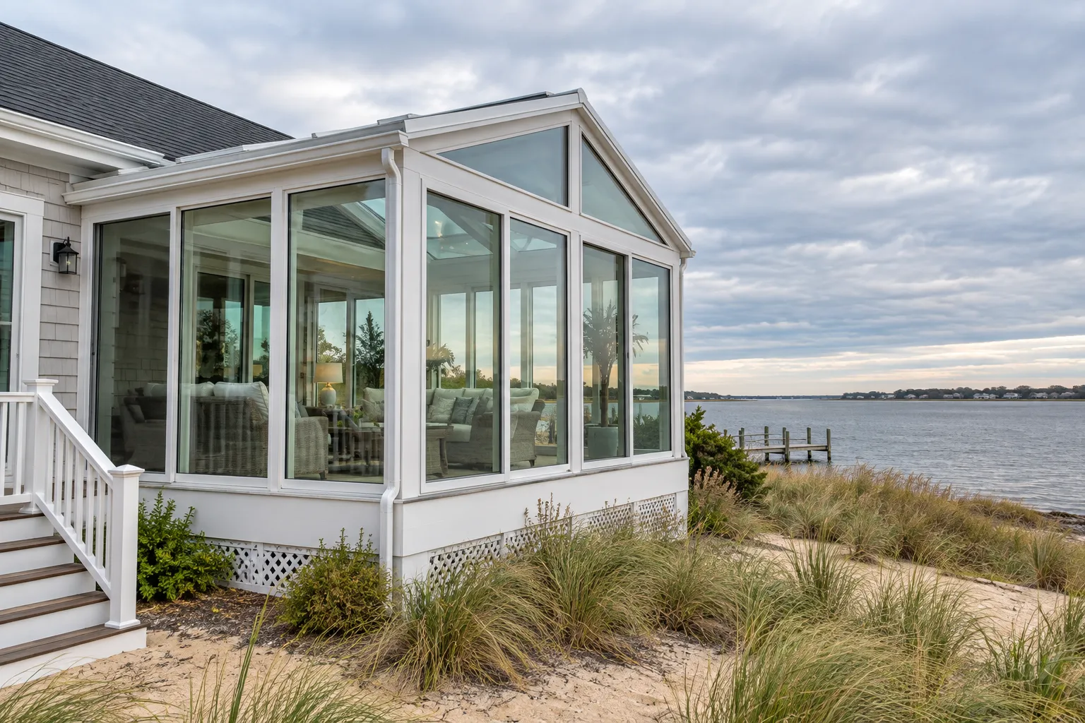 Coastal sunroom built to withstand salt air and wind near the Delaware shore
