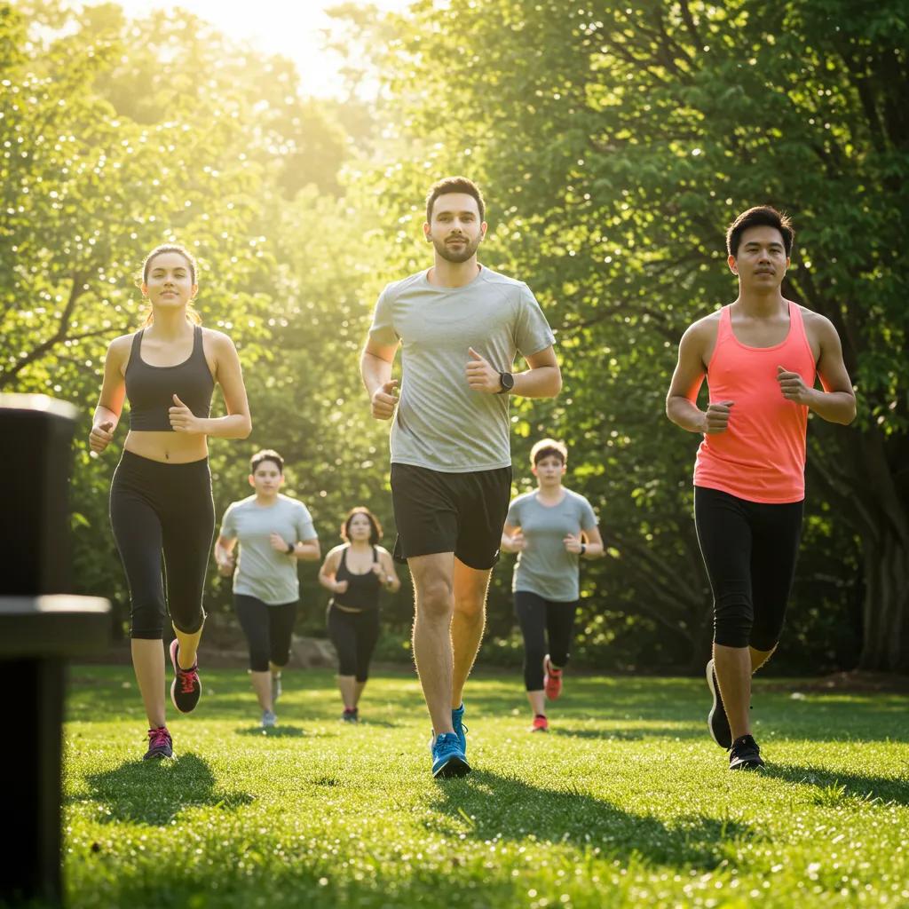 A diverse group of individuals exercising outdoors, illustrating the health benefits of Nrf2 activation