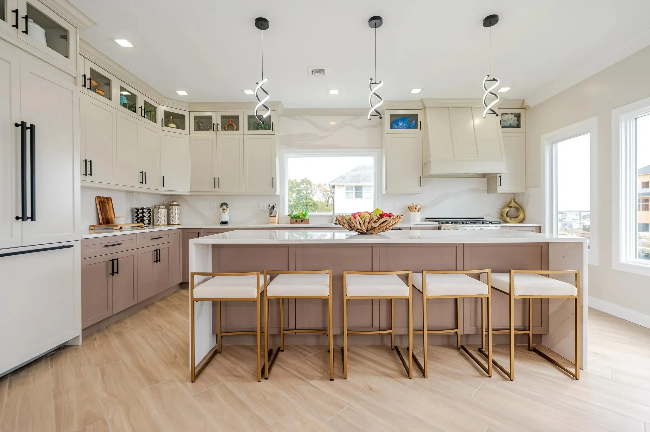 Stylish kitchen interior with sustainable materials and smart technology, reflecting 2026 design trends