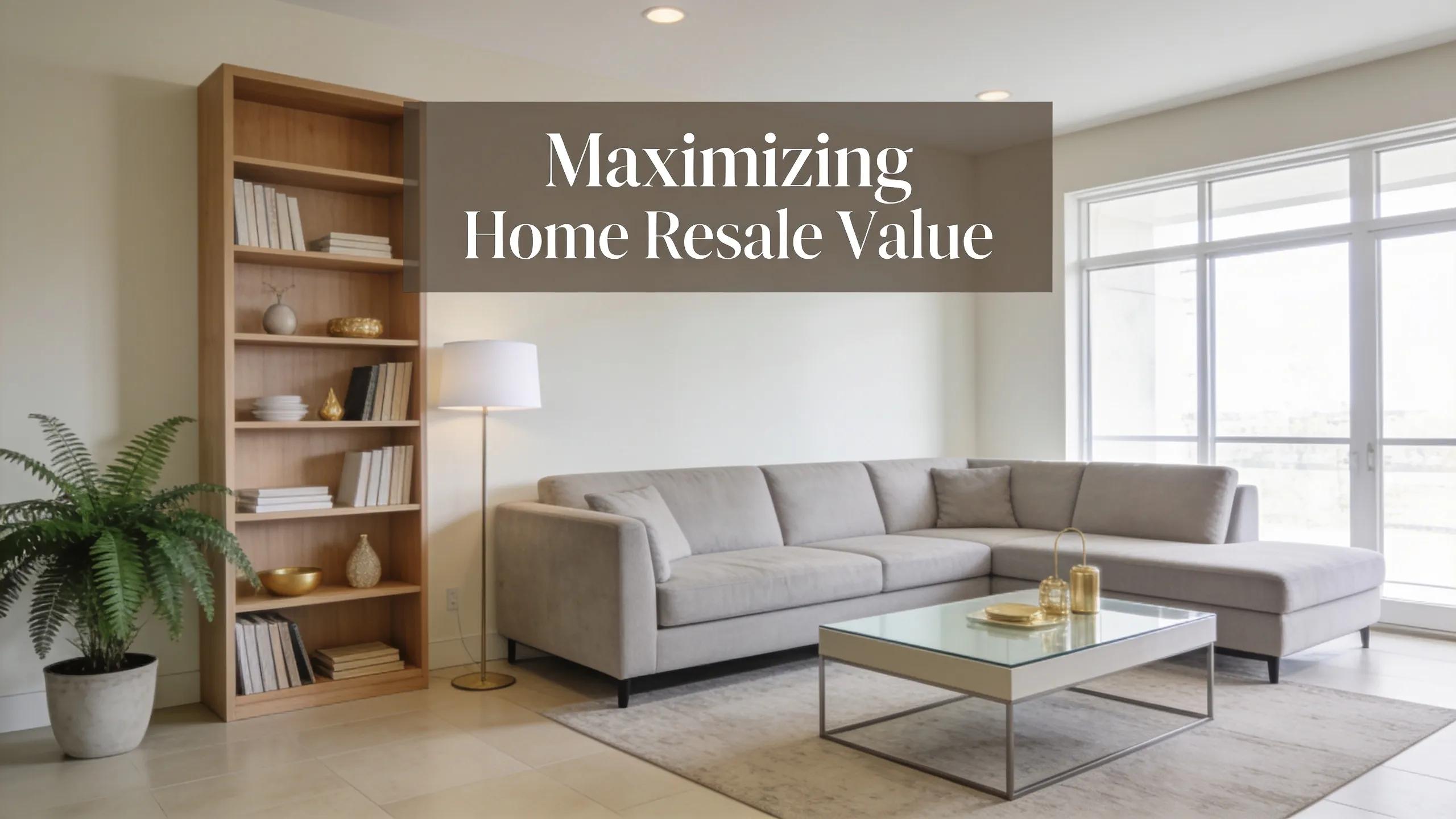 Staged living room with modern decor emphasizing home value enhancements