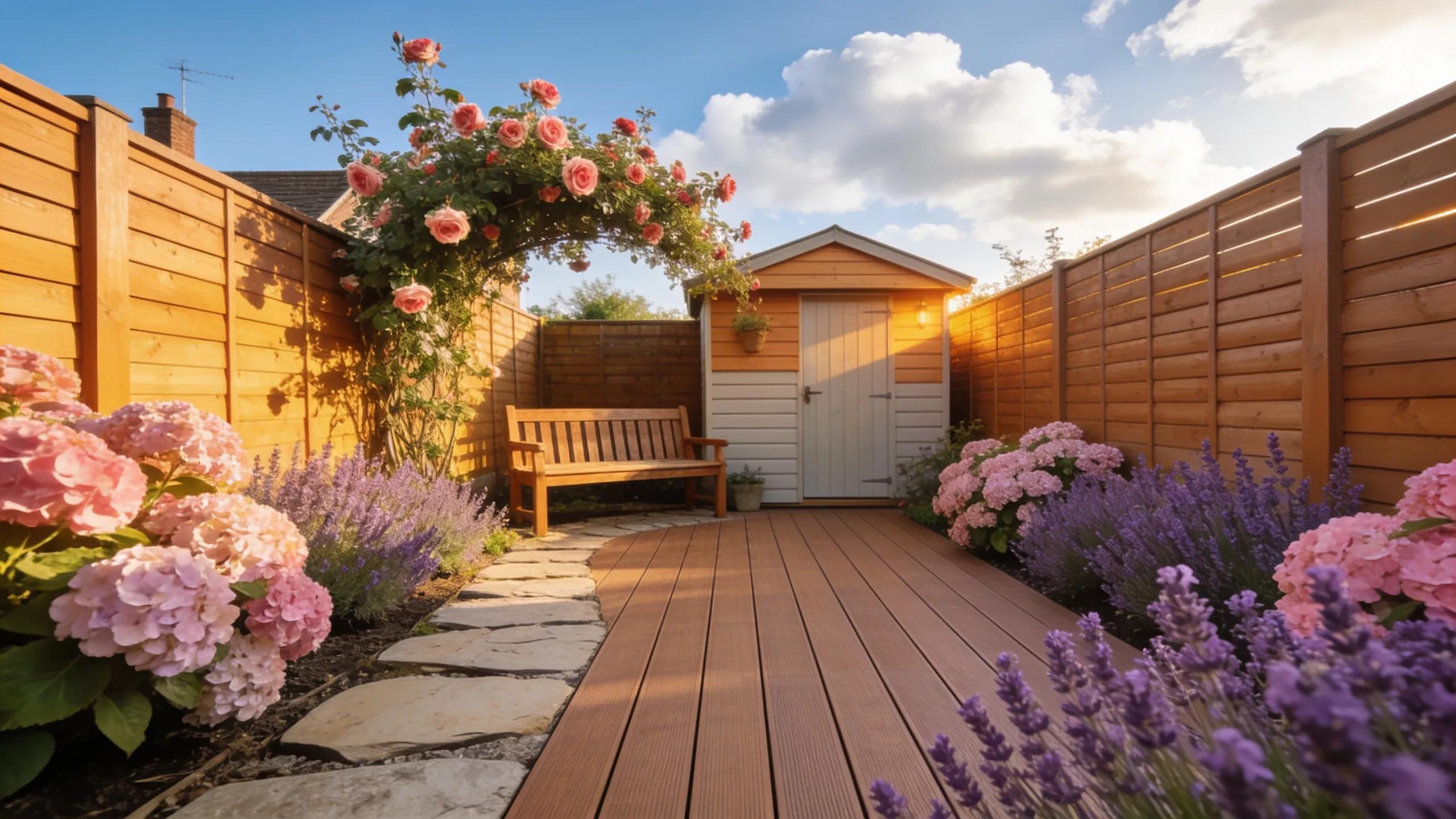 Composite decking and fencing in a Leicester garden, highlighting durability and aesthetics