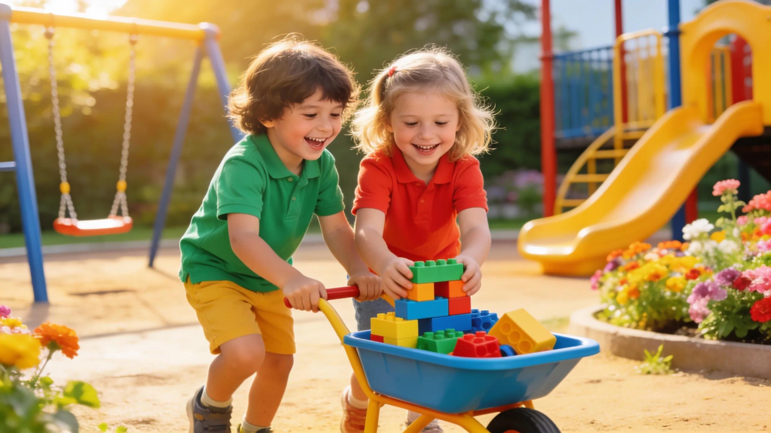 Children developing social and emotional skills through cooperative play at preschool