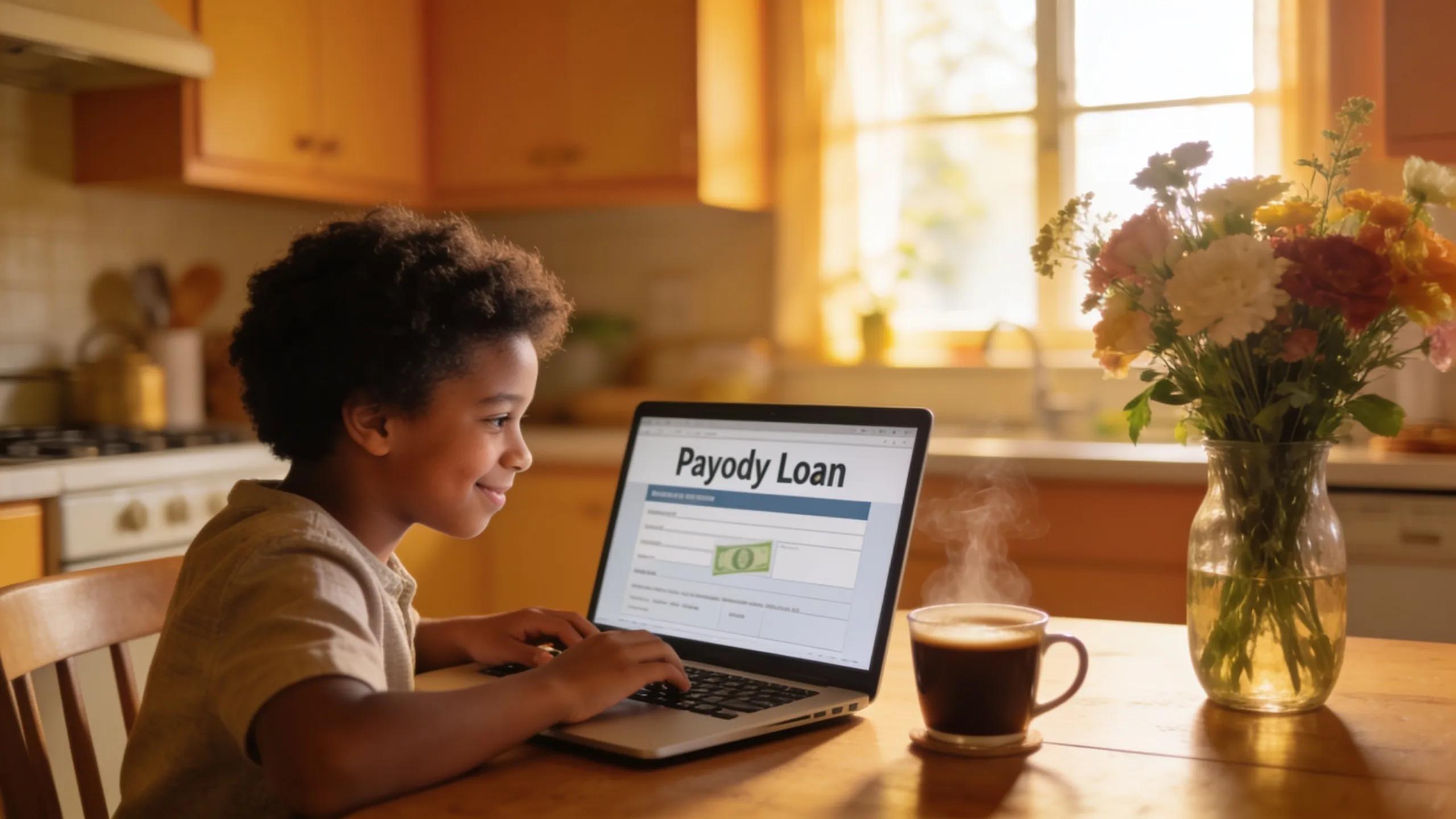 Single parent applying for payday loan online at home, showcasing financial empowerment