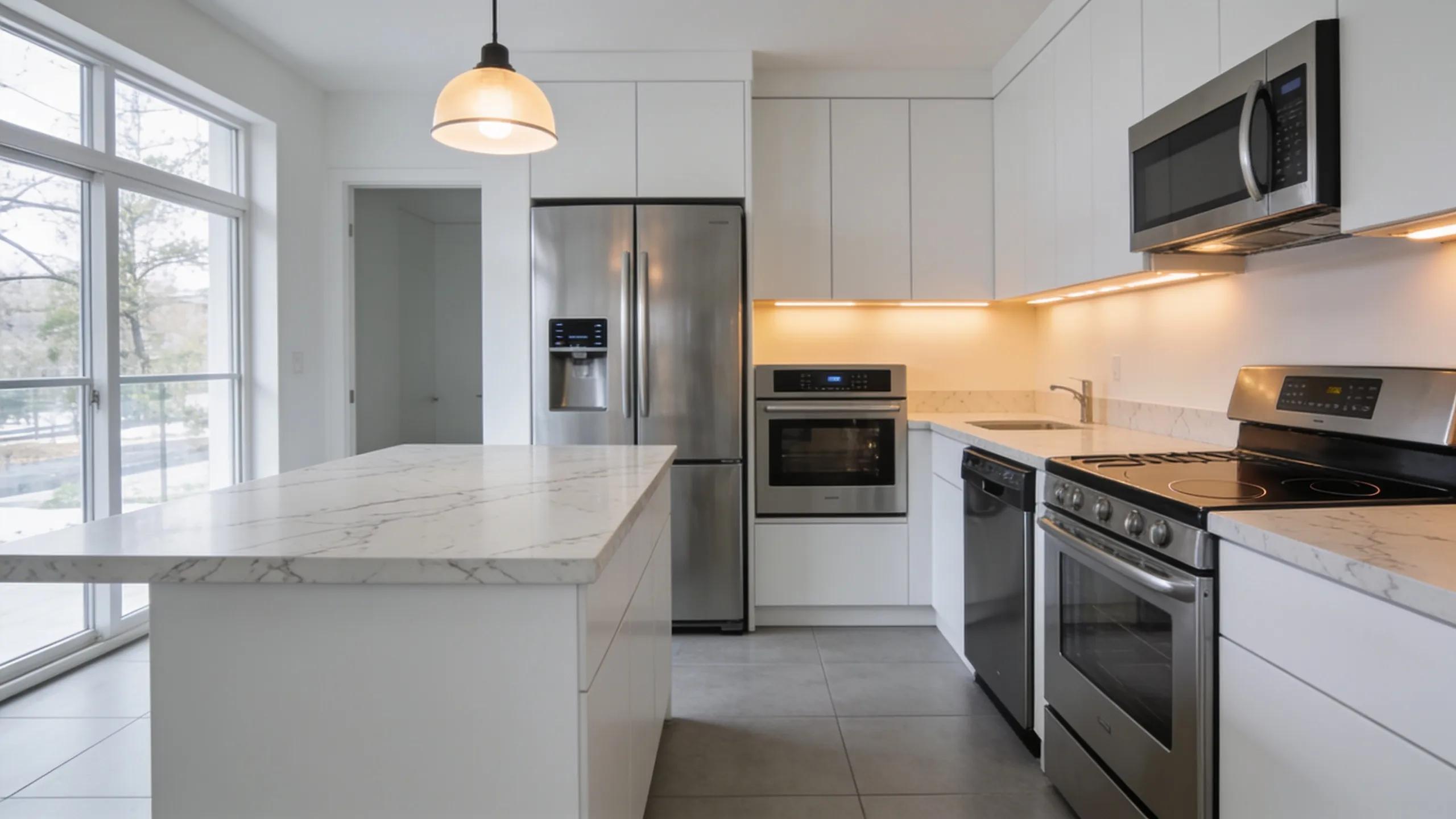 Stylish energy-efficient appliances integrated into a modern kitchen design