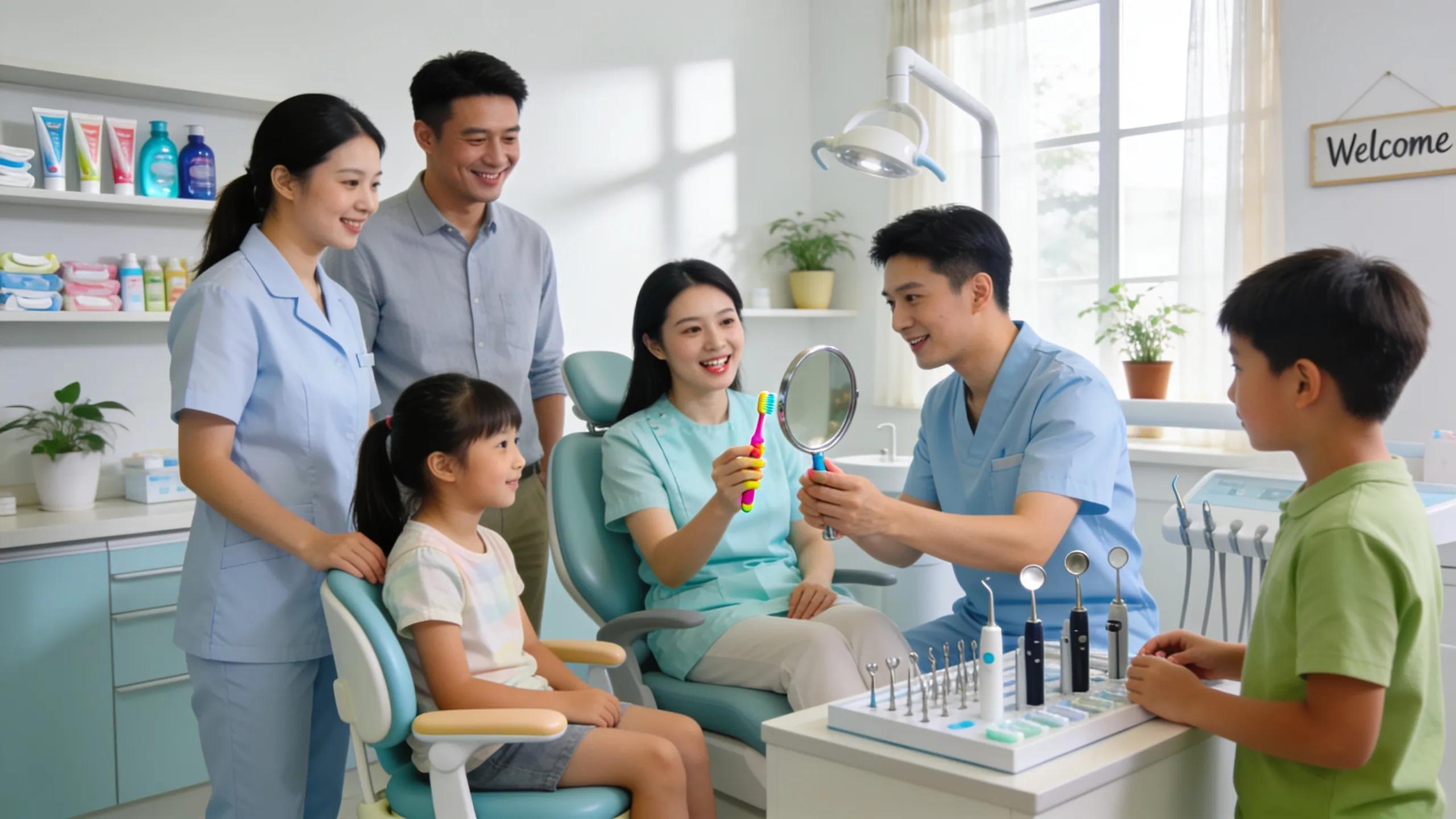 Family enjoying dental care services in a child-friendly clinic
