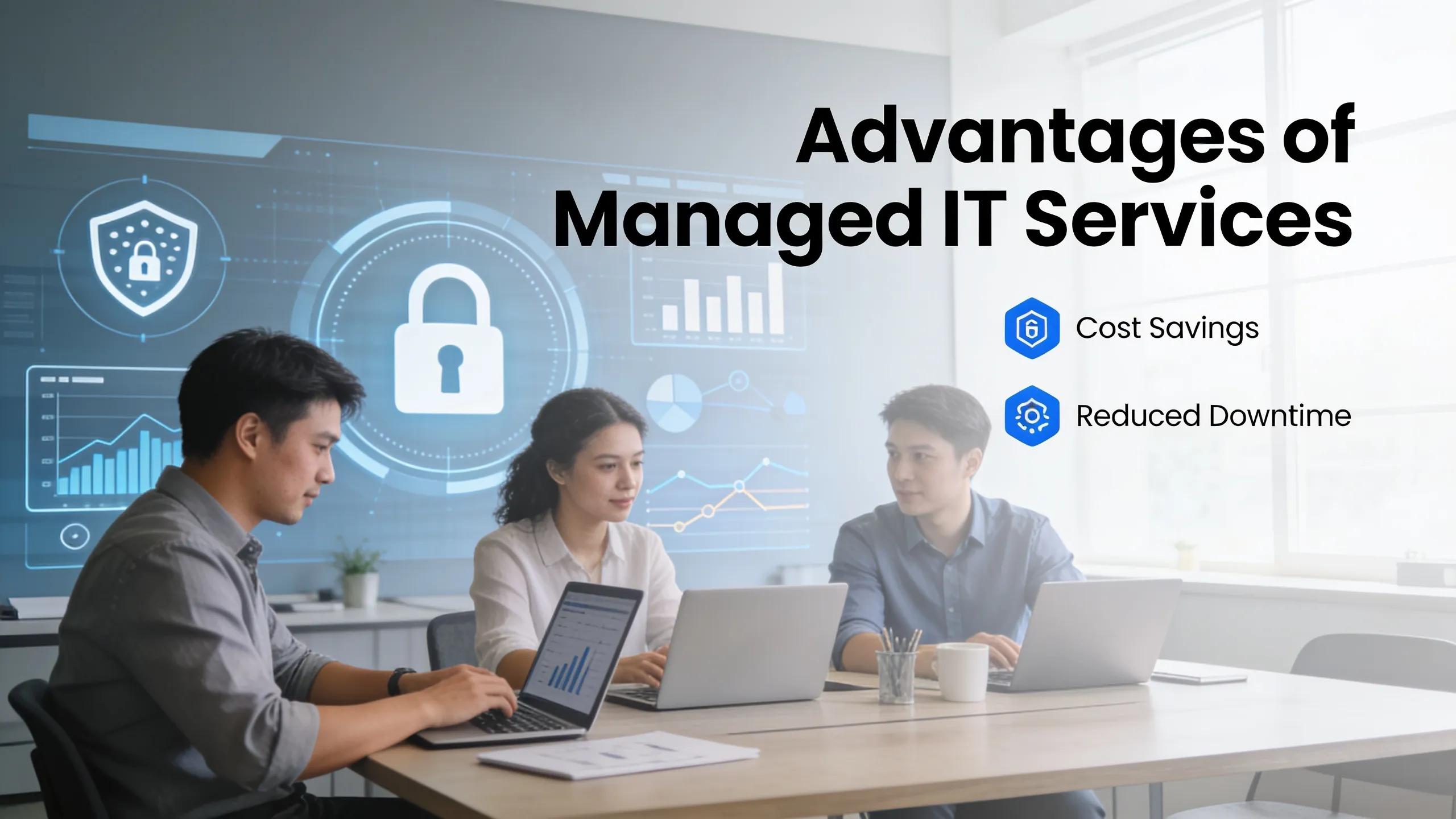 Employees enjoying the benefits of managed IT services, emphasizing cost efficiency and reduced downtime