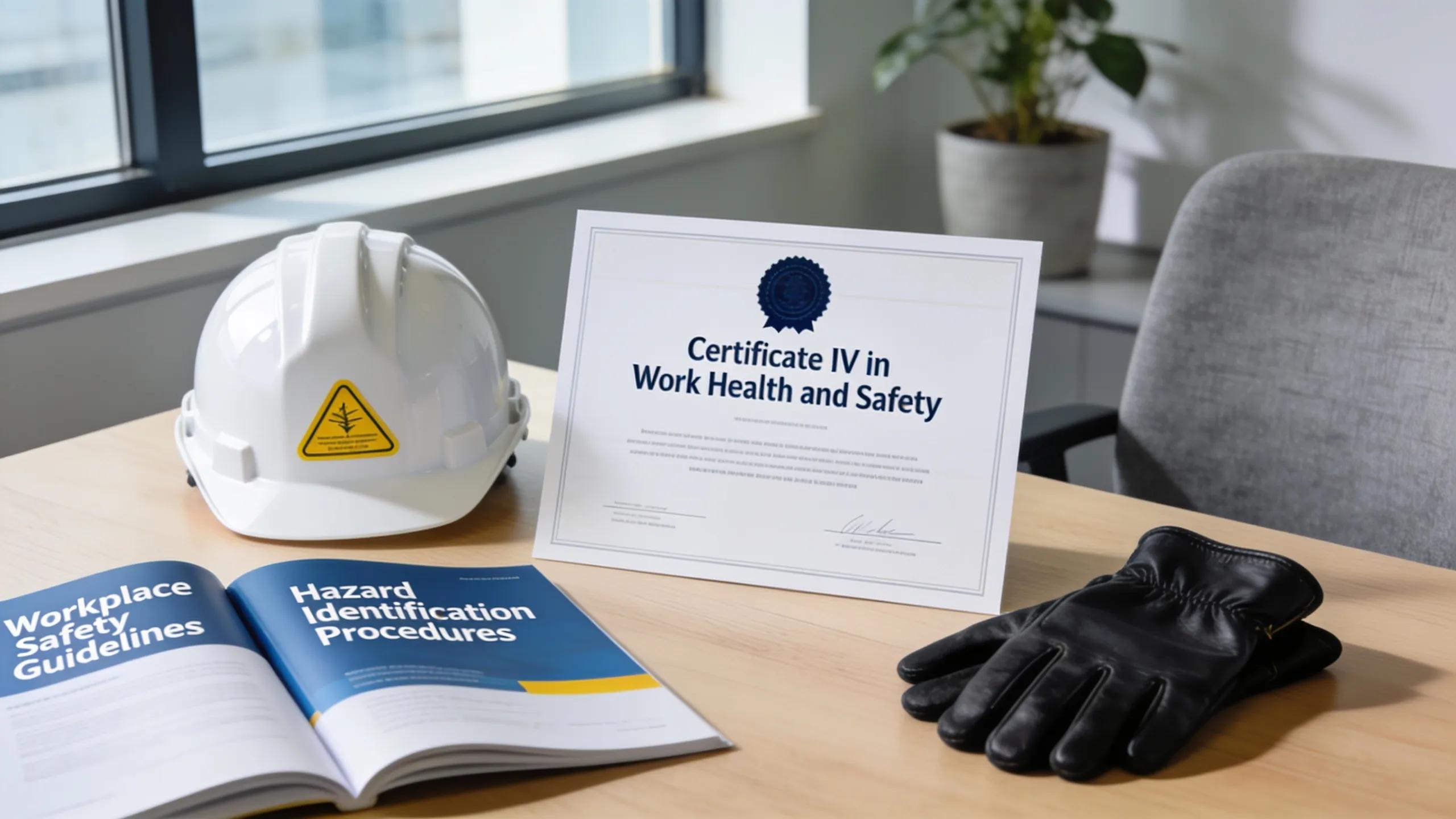 Certificate IV in Work Health and Safety diploma with safety gear, representing the accredited qualification's significance