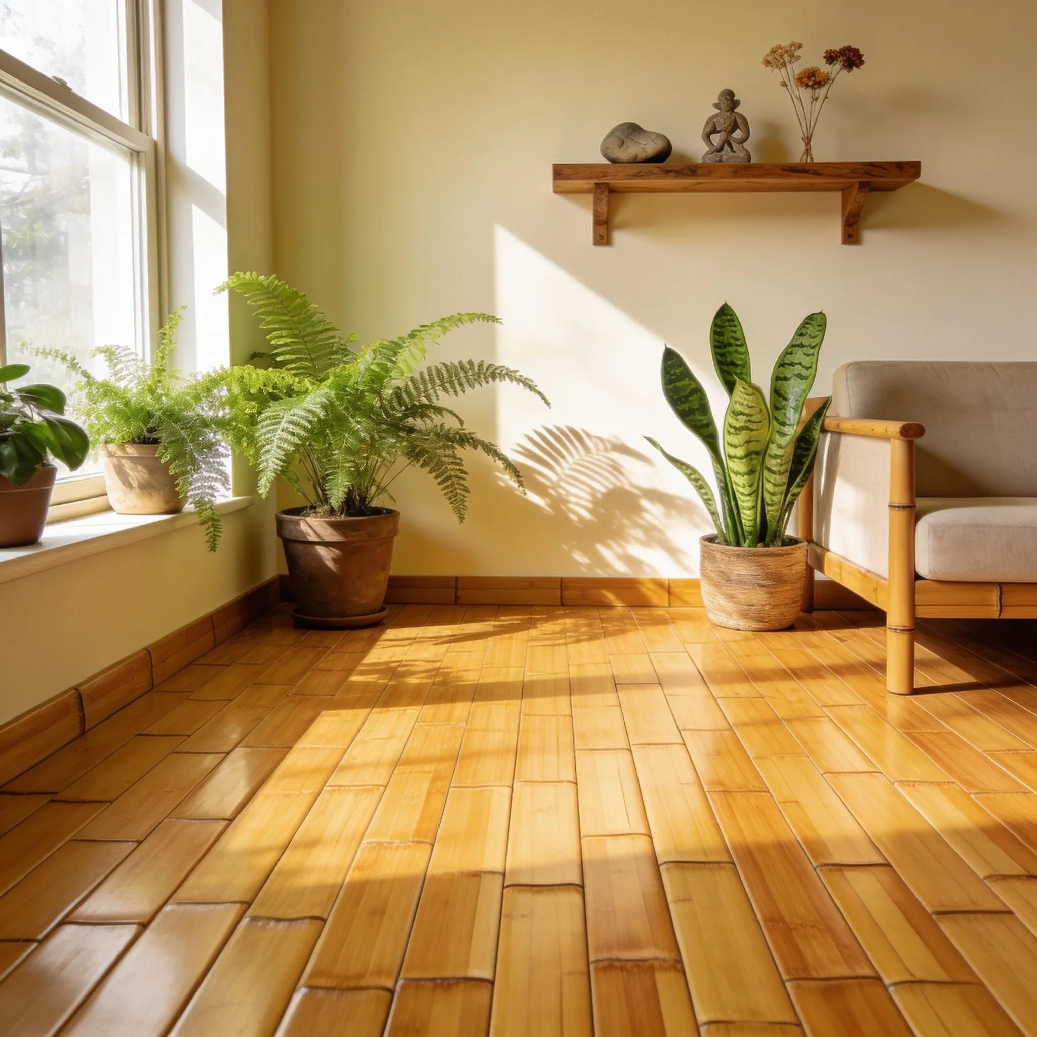 Bamboo flooring beautifully installed in a decorated room, highlighting its eco-friendly benefits and aesthetic appeal