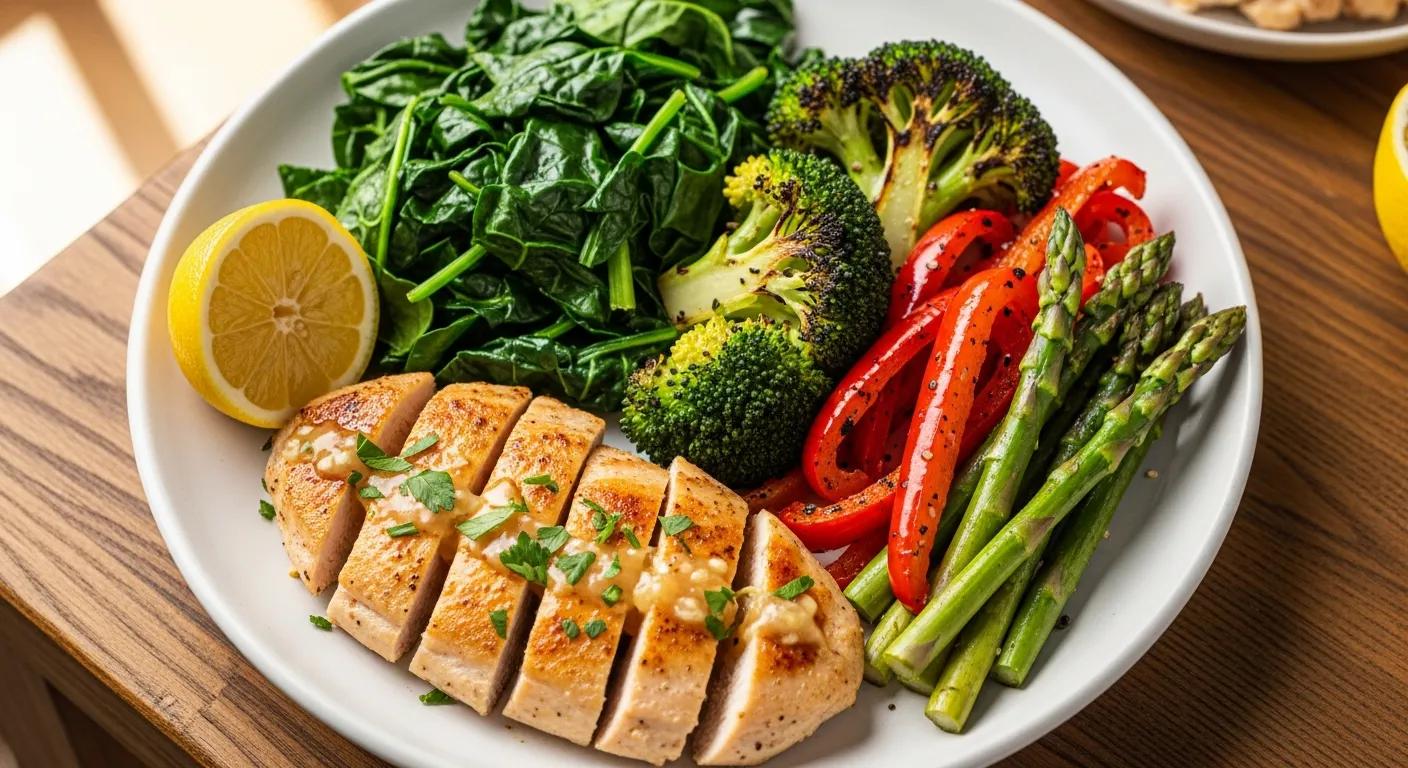Delicious quick healthy dinner recipes featuring Lemon-Garlic Pan-Seared Chicken with Greens and colorful vegetables