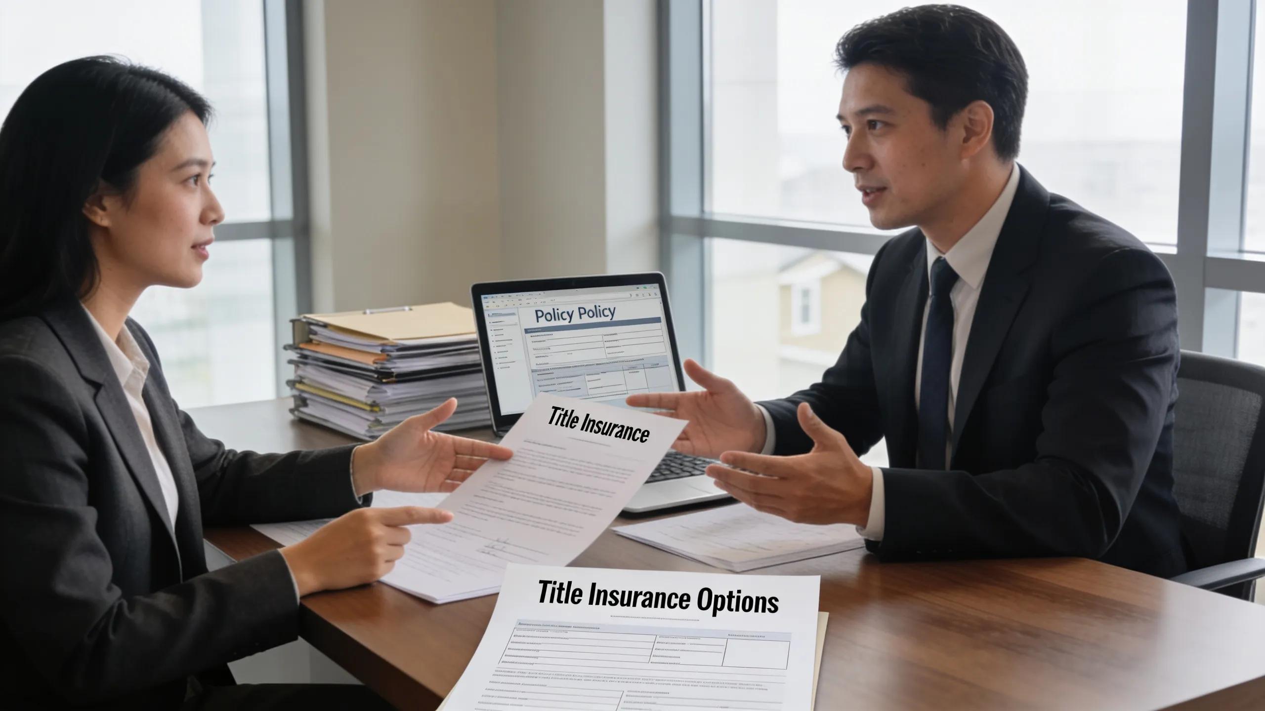 Homeowner consulting with a real estate attorney about title insurance, showcasing protection against ownership errors