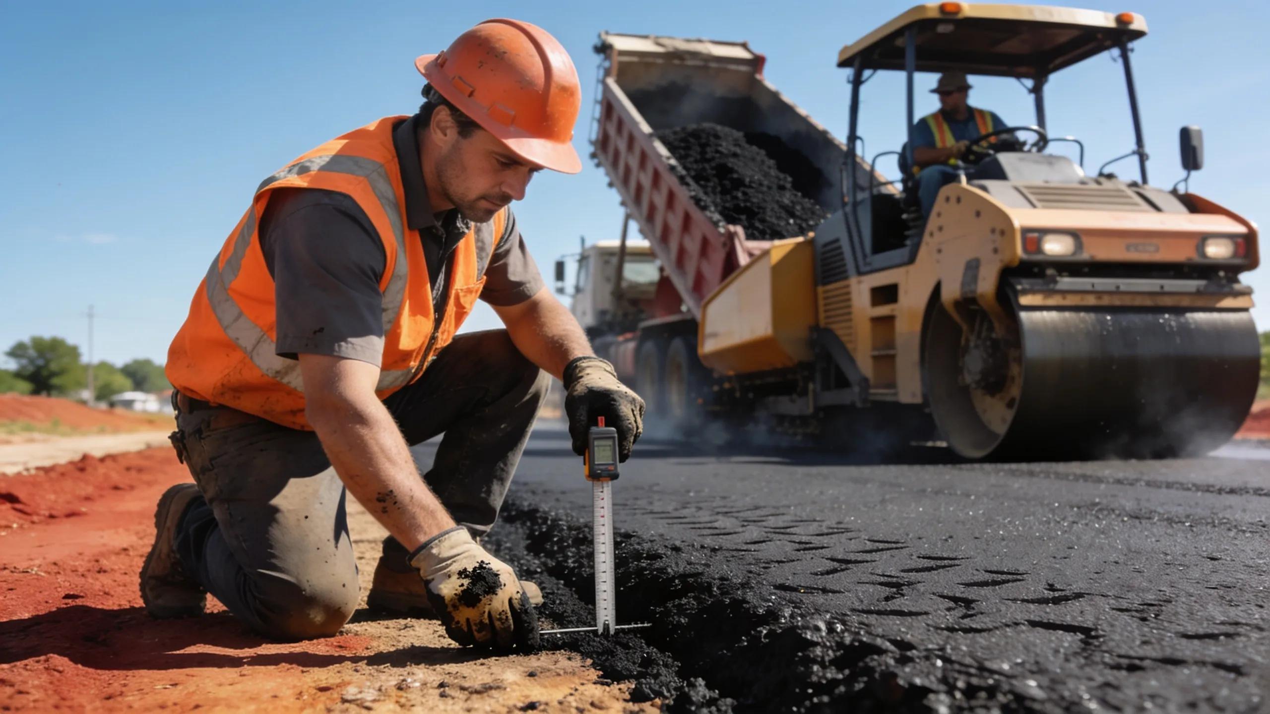 Professional asphalt contractor inspecting paving work at a job site in Edmond, OK
