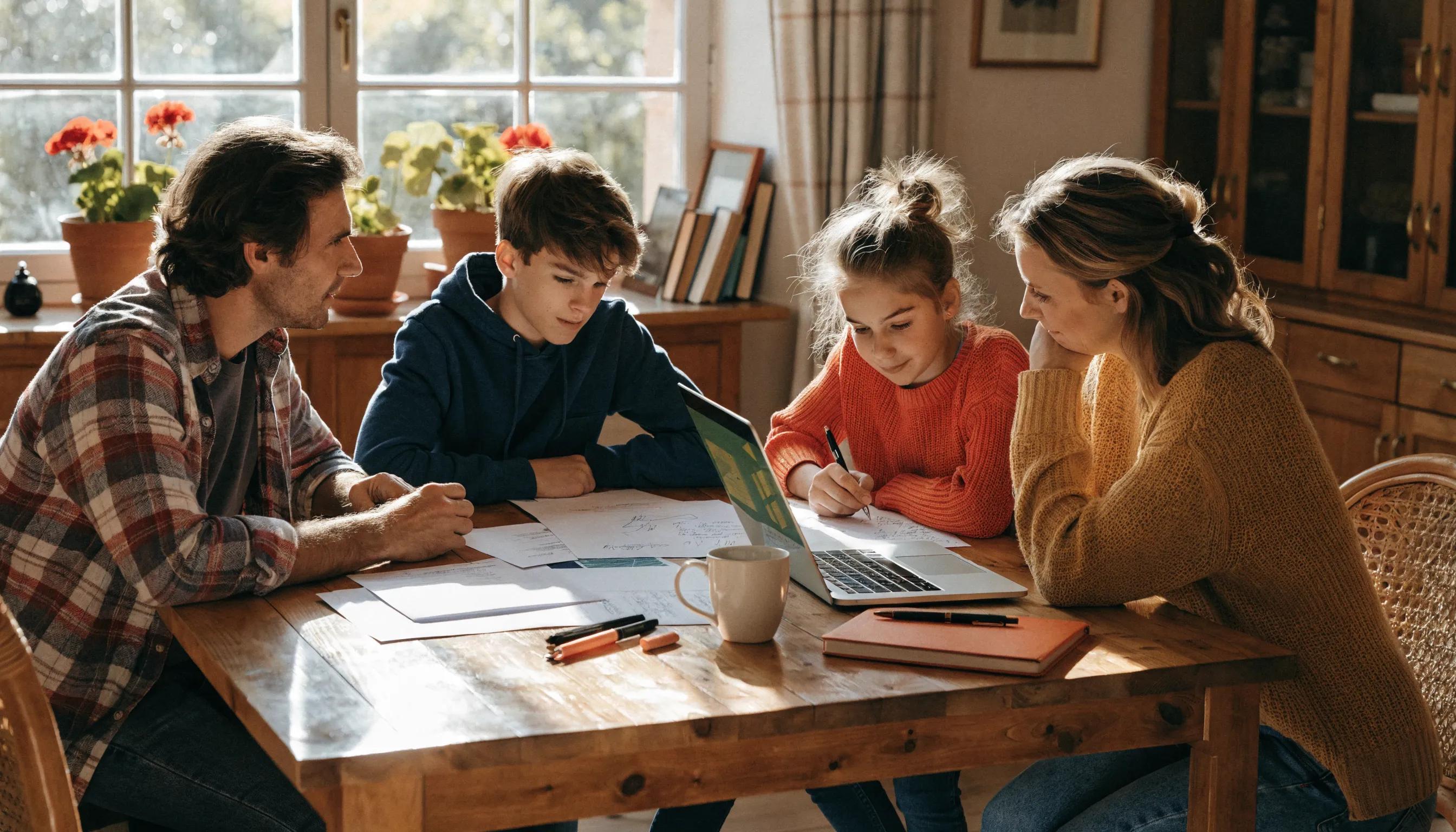 Family discussing inheritance tax planning in a cozy home setting