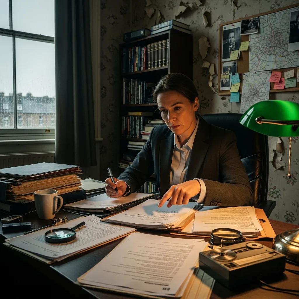 Investigator in Dundee reviewing case documents in an office
