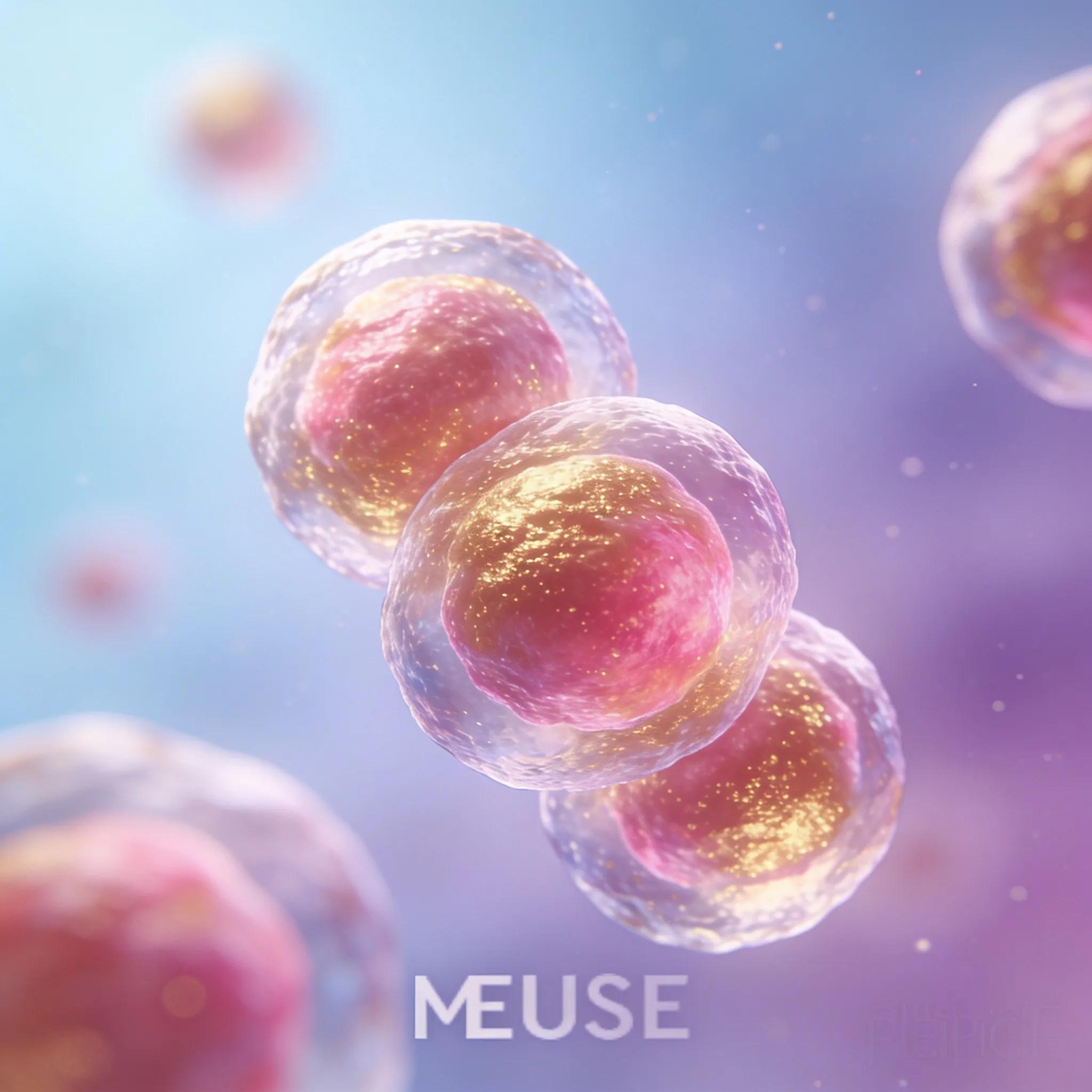 Close-up view of MUSE cells illustrating their unique characteristics and vibrant colors