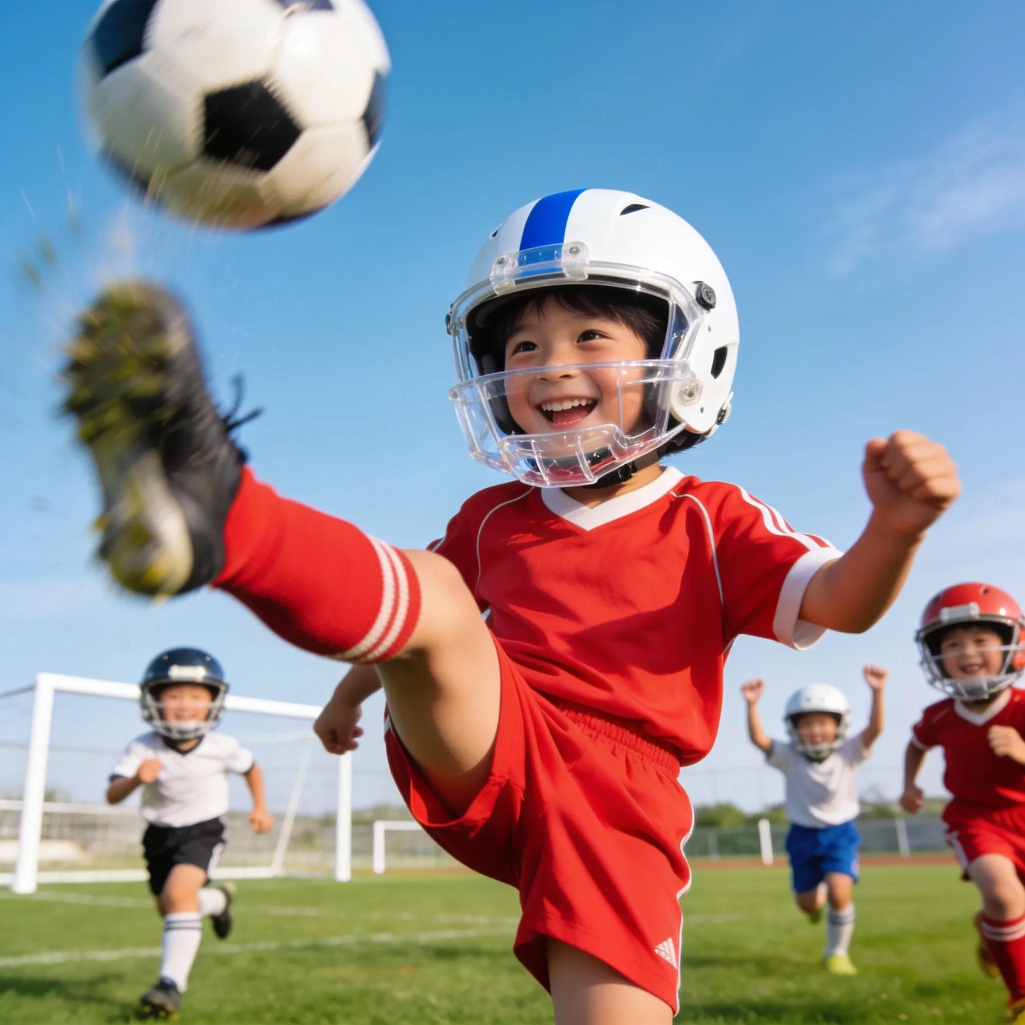 Children participating in sports with protective gear to prevent dental injuries