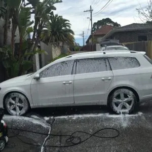 Mobile car wash service in Randwick featuring professionals detailing a car at home, highlighting convenience and eco-friendliness