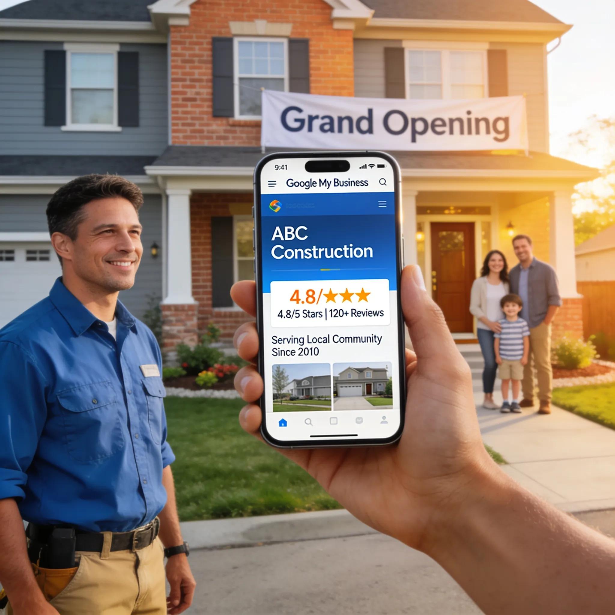 Contractor managing Google My Business profile to enhance local visibility