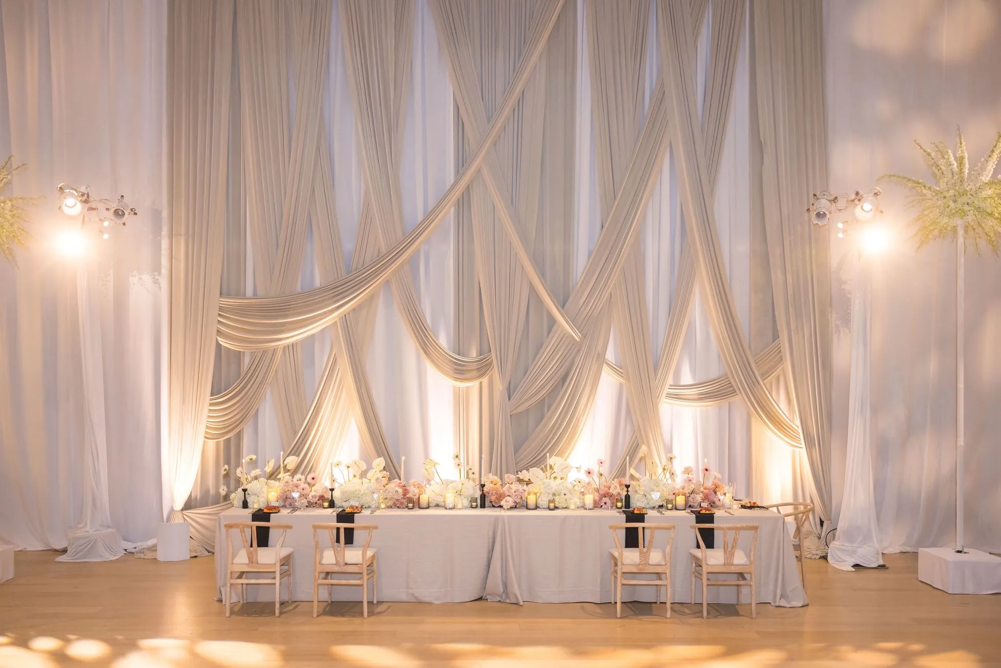 Fairy lights creating elegant reception atmosphere