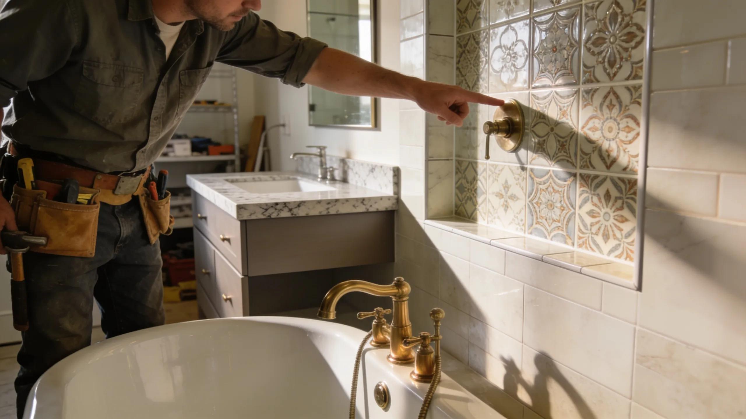 Contractor showcasing high-quality craftsmanship in bathroom remodeling project