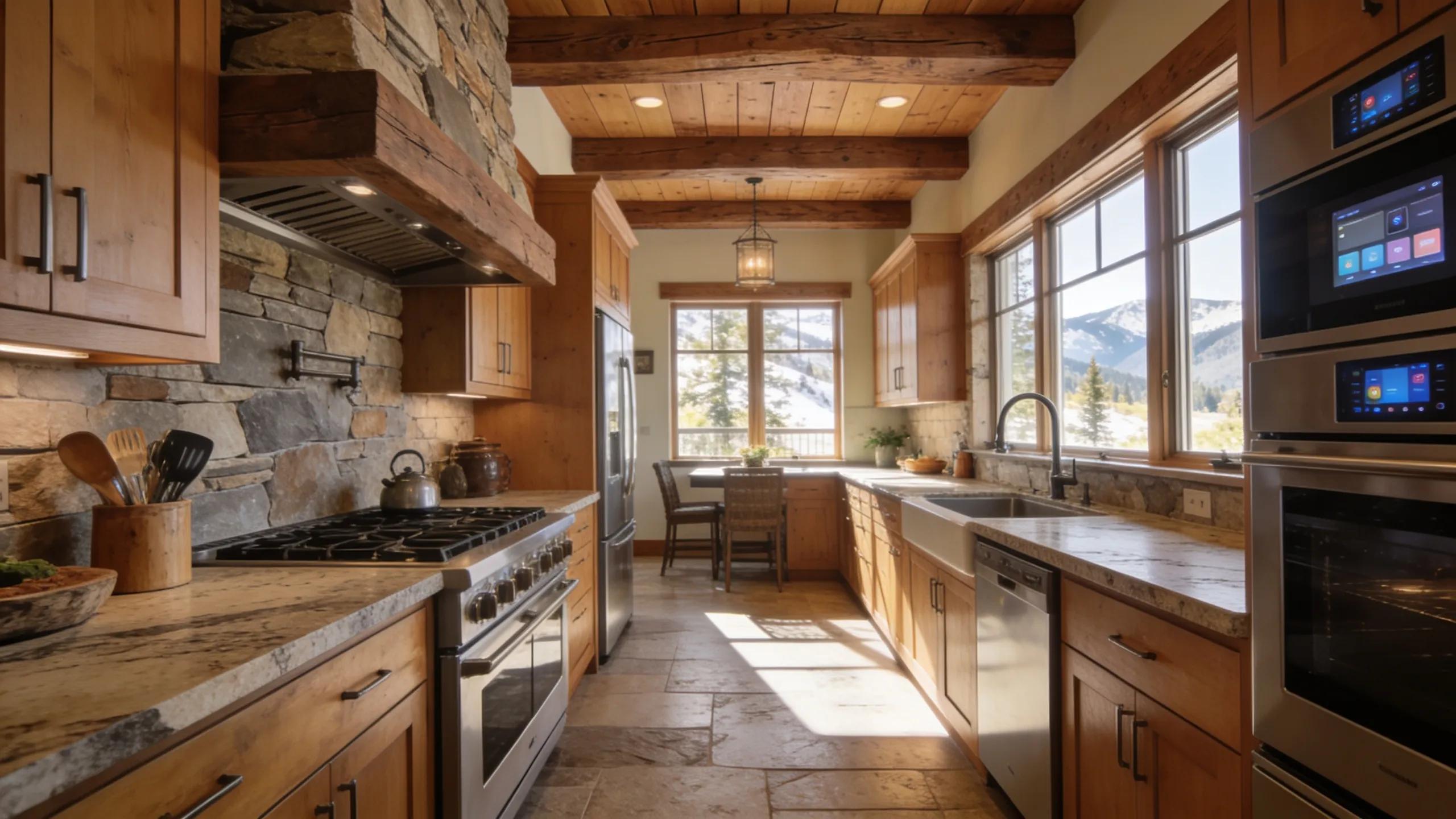 Luxury kitchen in Colorado home with modern amenities and rustic design elements