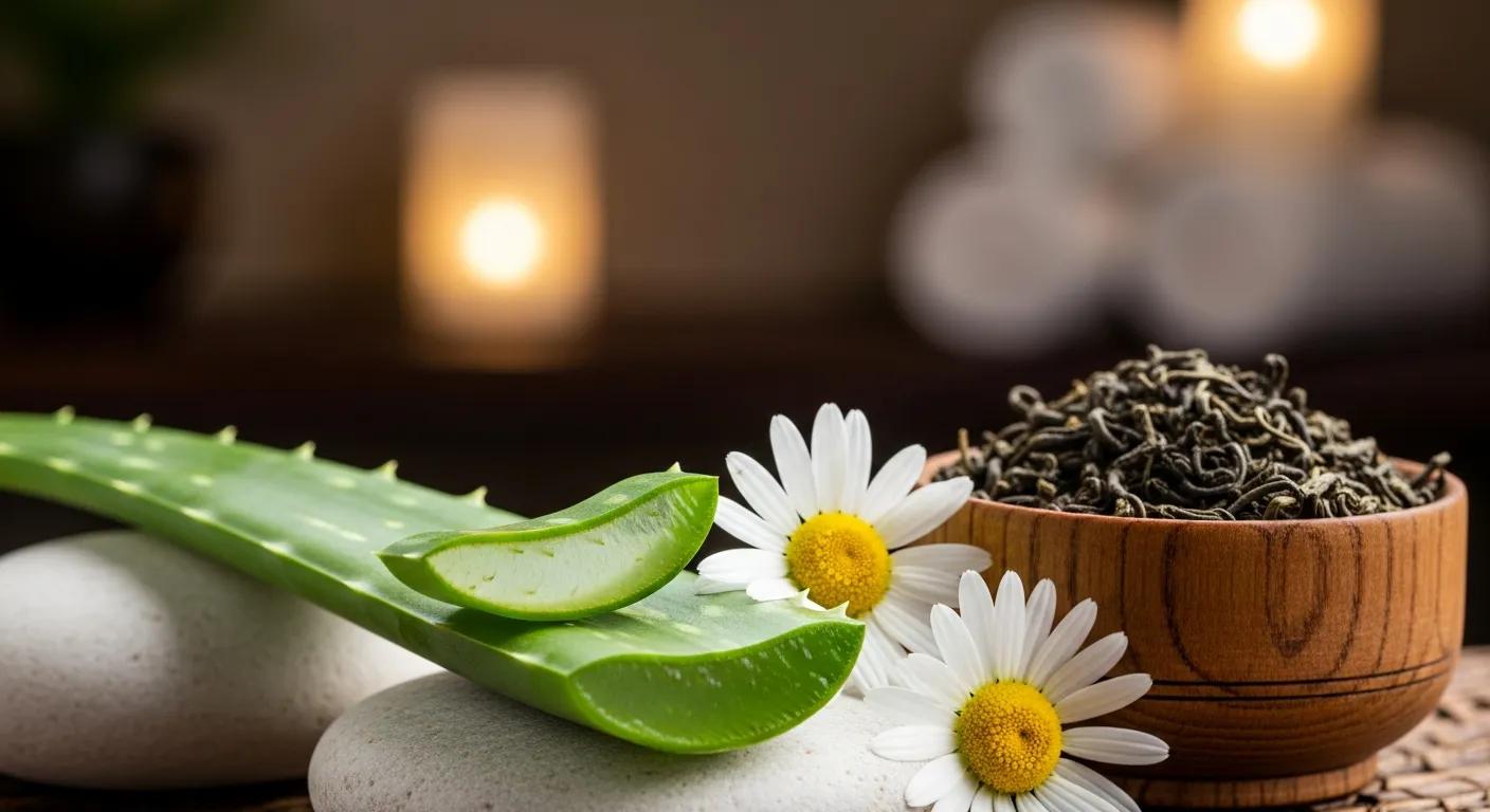 Aloe vera, chamomile and green tea — calming ingredients used in organic facials