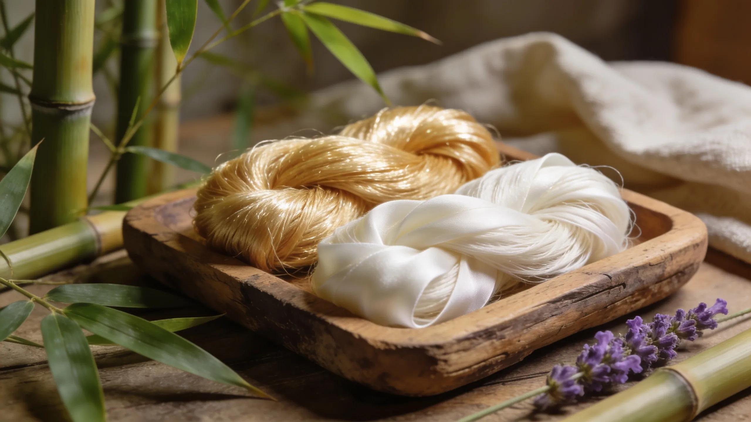 Display of bamboo fibre types showcasing viscose and lyocell differences