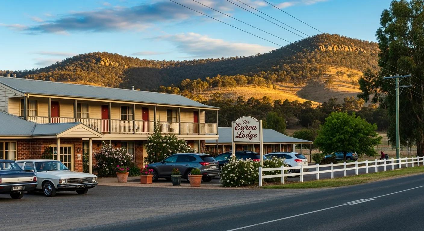 Charming Euroa motel with the Strathbogie Ranges in the background — perfect for a weekend escape
