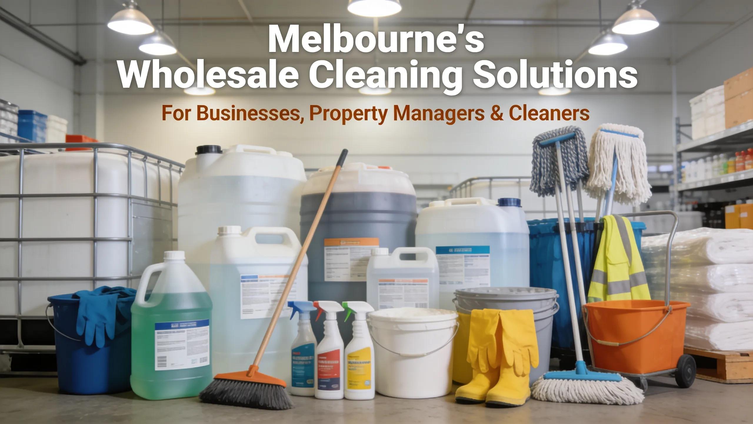 Bulk cleaning supplies including chemicals and PPE in a commercial setting