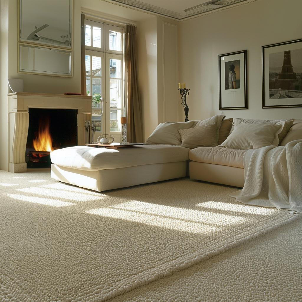 Professional steam cleaning of a residential carpet in a cozy living room
