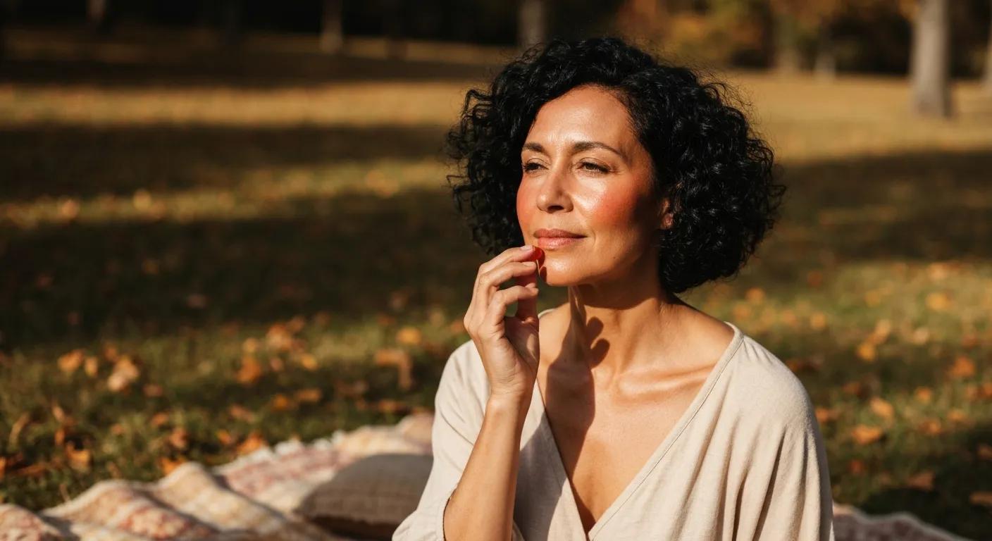 Person enjoying a sunless, warm carotenoid tint from astaxanthin gummies outdoors
