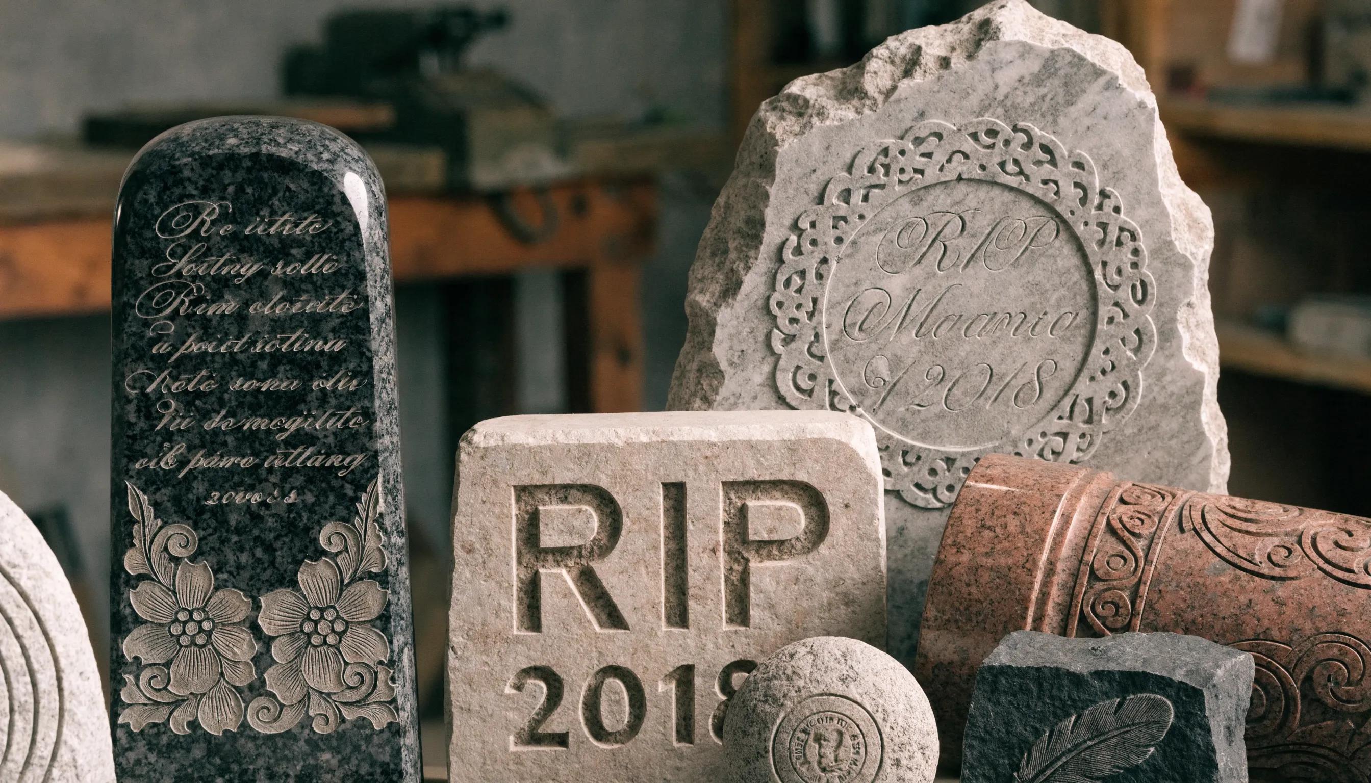 Discover Custom Grave Markers for Lasting Tributes 2 Close-up of different engraving styles on custom grave markers, illustrating personalization options