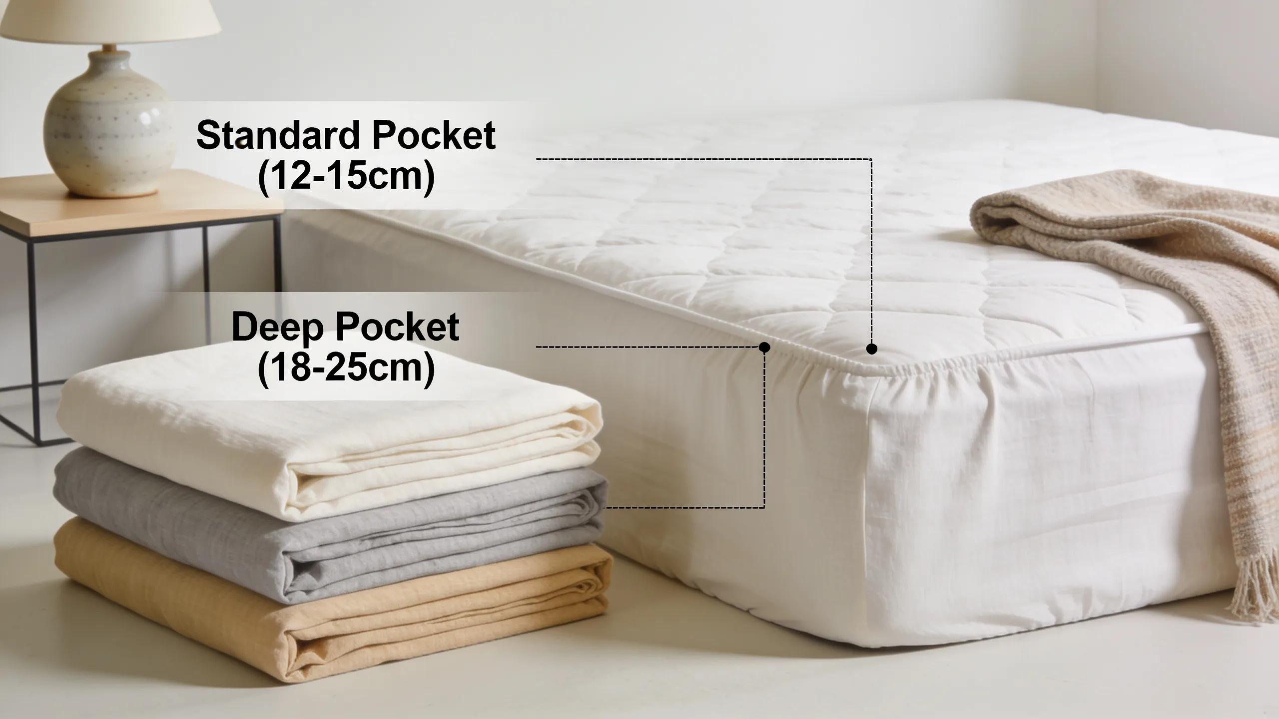 Comparison of standard and deep pocket linen fitted sheets with a mattress