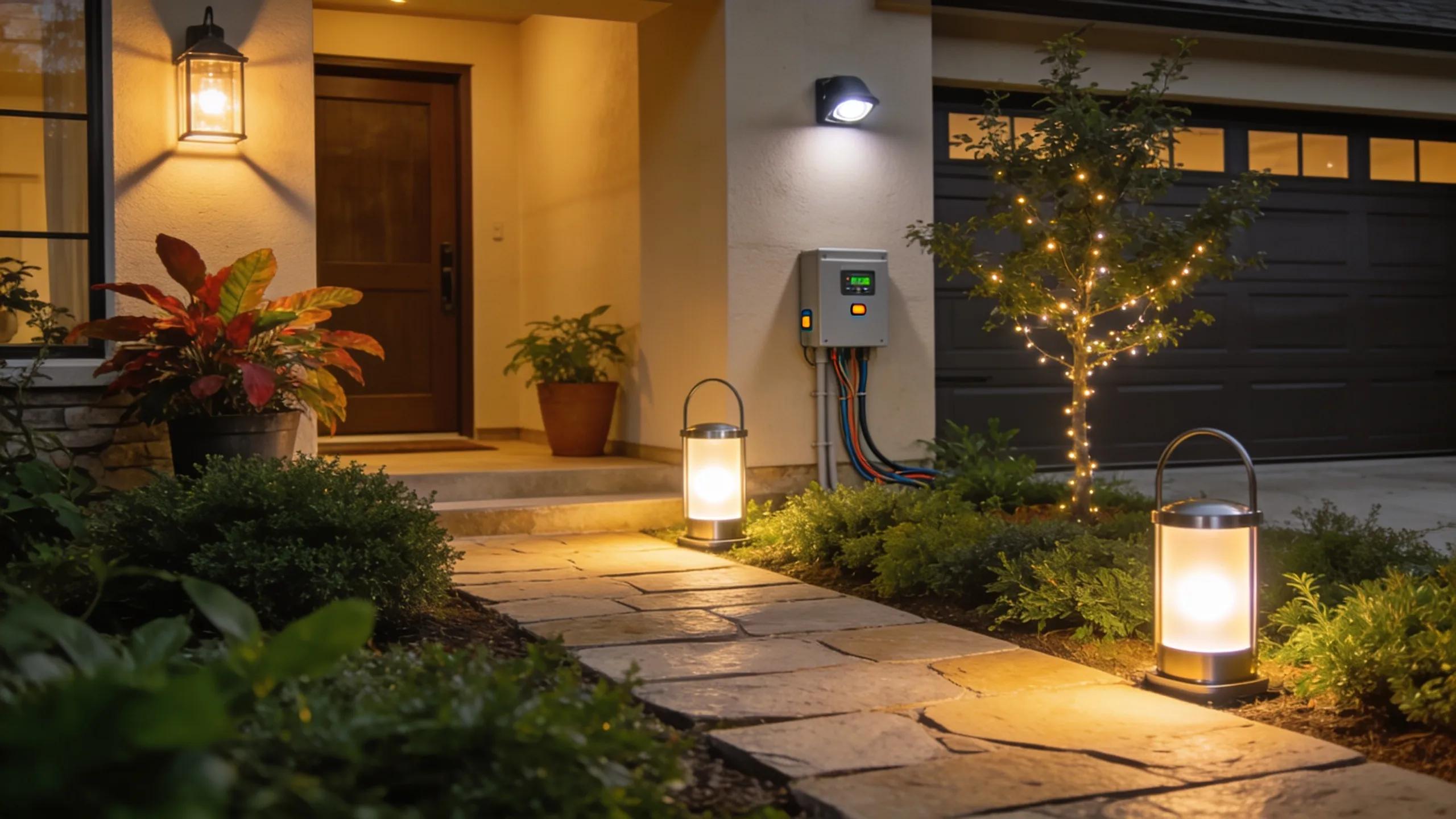 Exterior of a home lit by modern outdoor lighting — example of residential electrical work