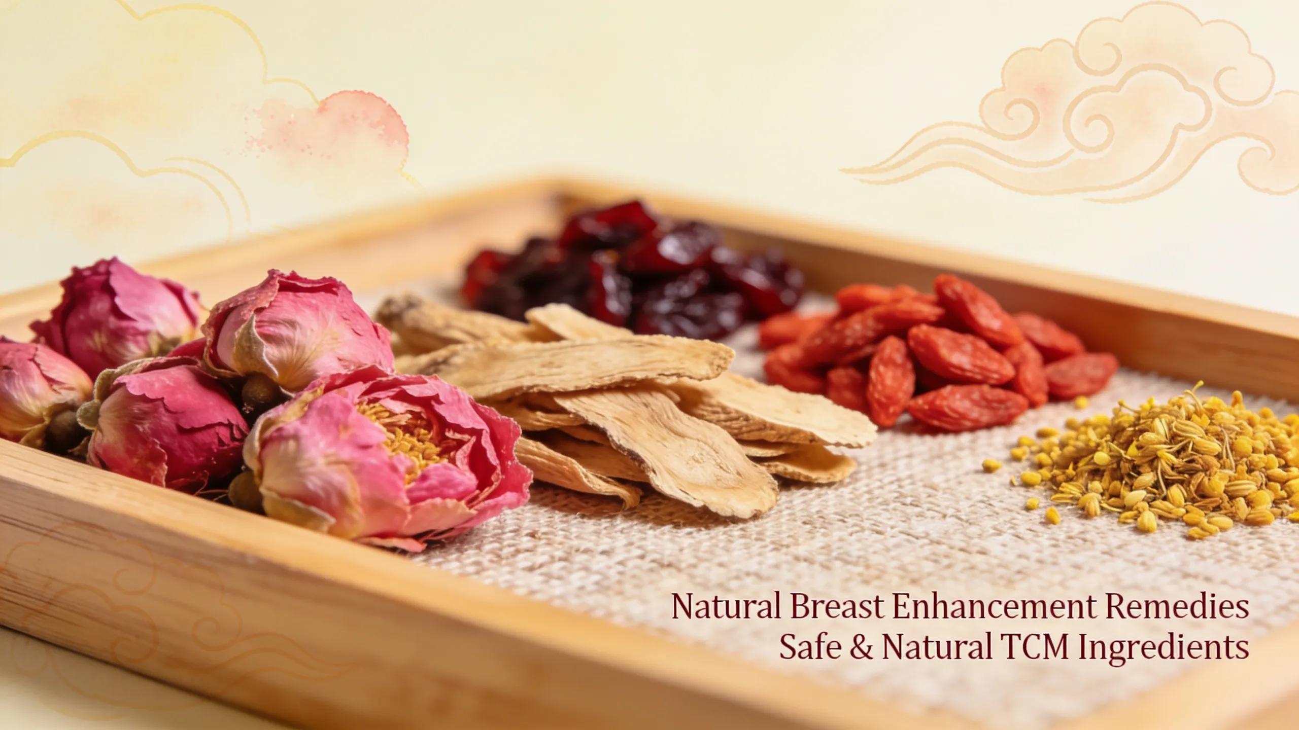 Display of natural herbs and ingredients for traditional Chinese breast enhancement remedies