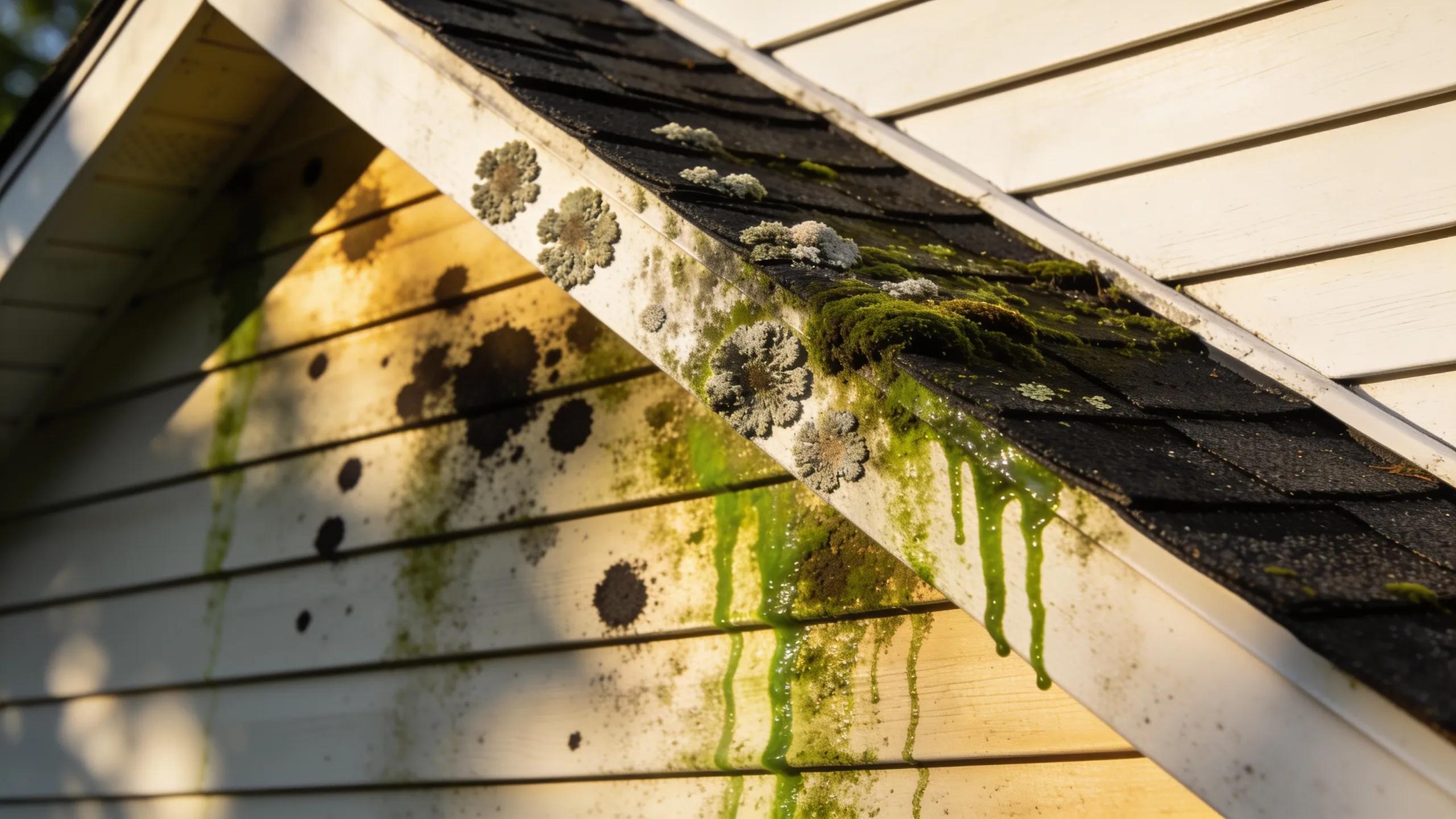 Visible signs of mold and algae on home exterior surfaces