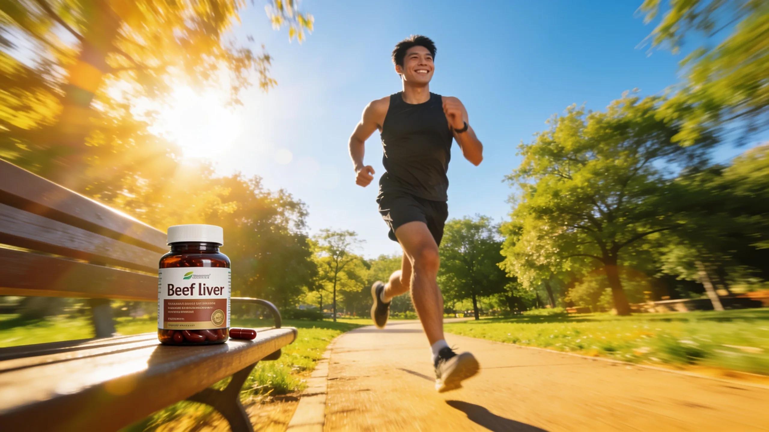 Energetic person exercising outdoors showcasing the health benefits of beef liver capsules