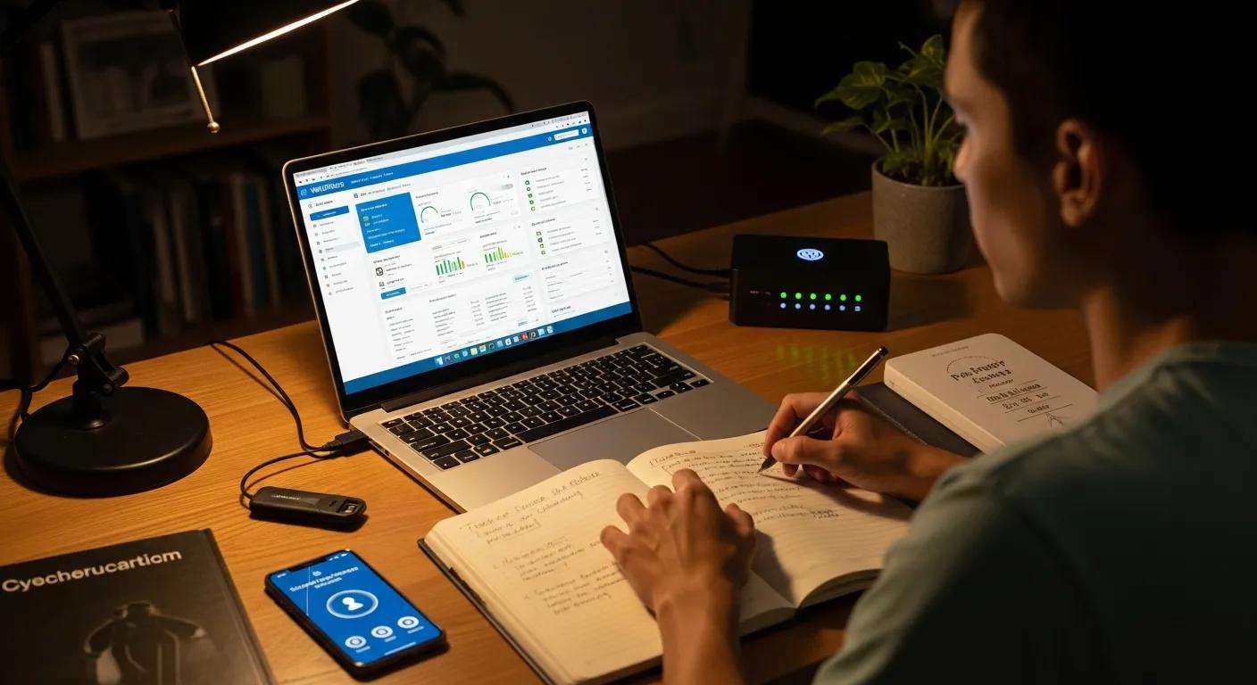 User securing WordPress on a laptop with security tools