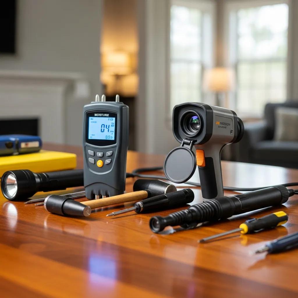 Advanced termite inspection tools including moisture meter, thermal camera, and borescope